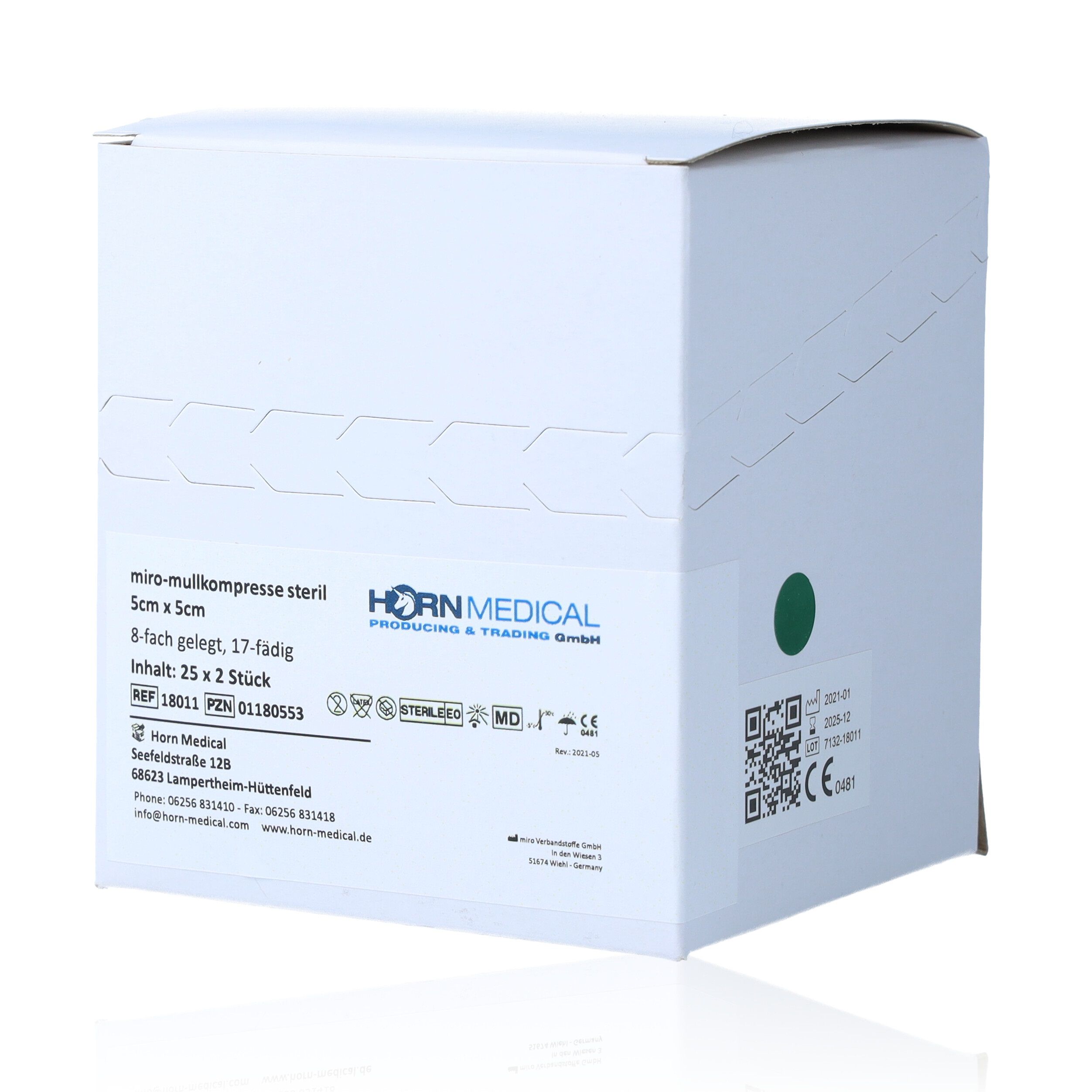 Horn Medical 25 x 2 sterile, weiße Mull-Kompressen 5 x 5cm