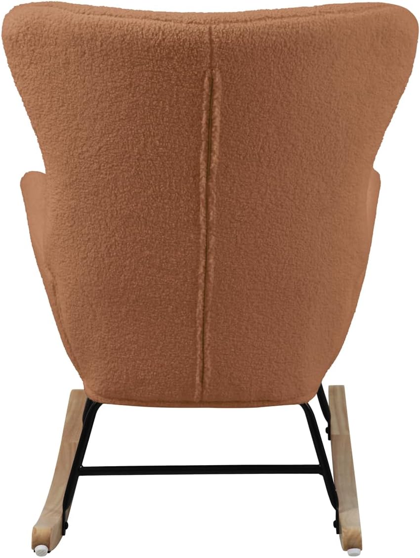 SVITA Knut Schaukelstuhl Schaukelsessel Schwingstuhl Wohnzimmersessel Holzkufen bequem gepolstert mit Armlehnen Teddyboucle modern skandi Braun
