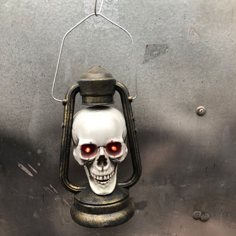 (30x13cm) LED Grusel Totenkopf Laterne Halloween Skelett Lampe Home Deko Party Stimmungsleuchte (Batteriebetrieben) - Rot