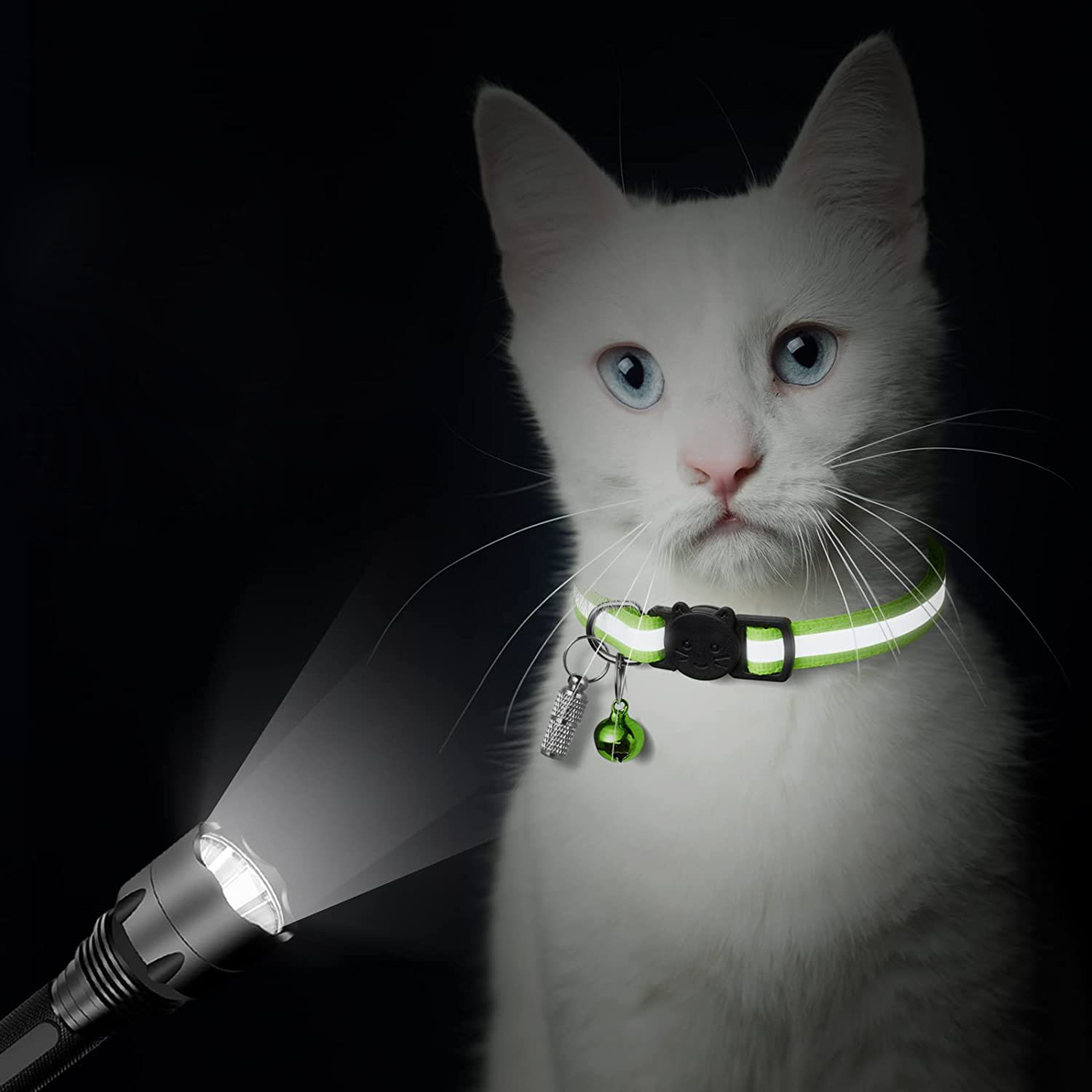 Verstellbares Katzen Halsband mit Reflektor Streifen   Glöckchen - Orange