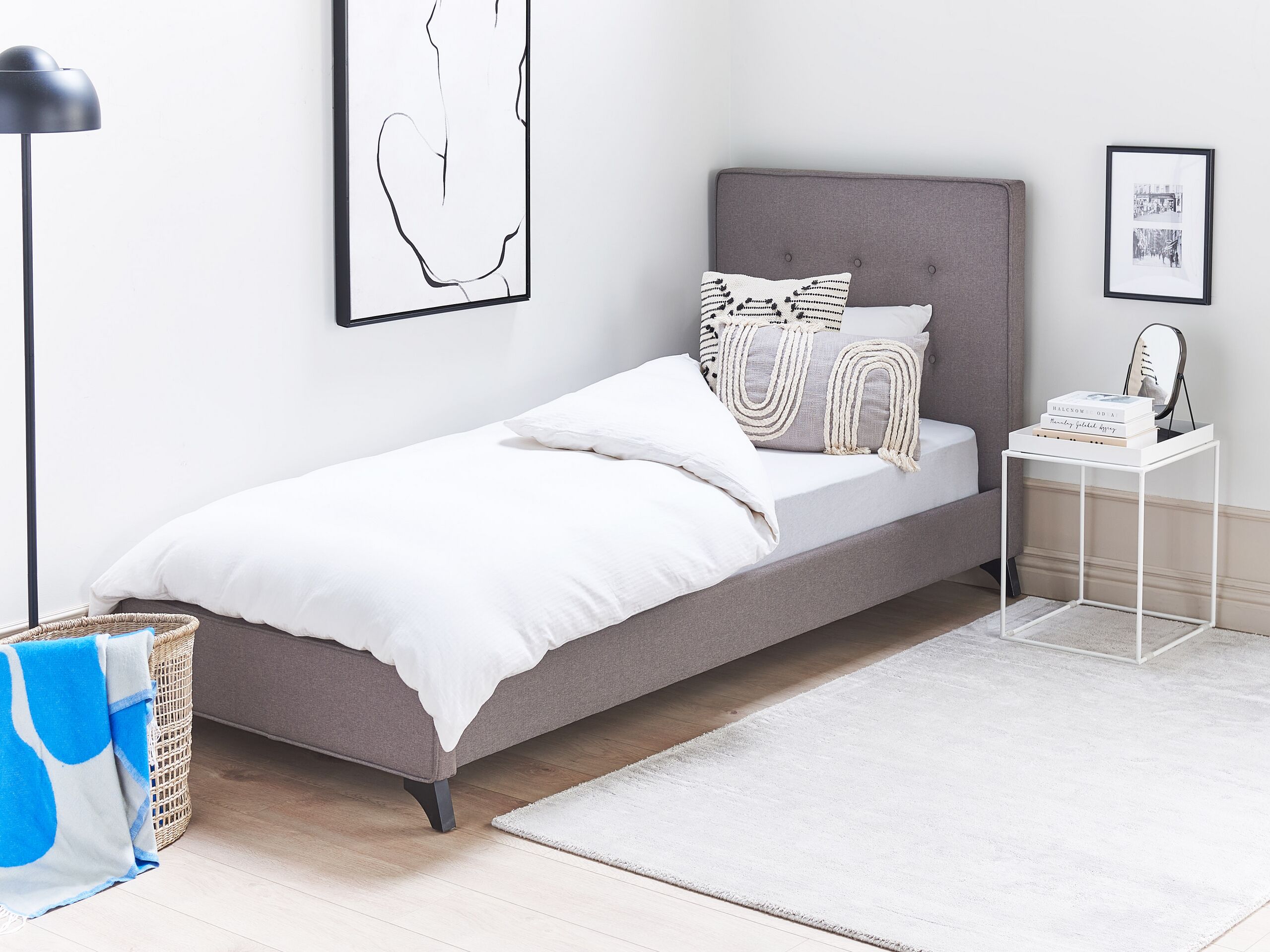 Beliani-AMBASSADOR-Eenpersoonsbed-Grijs-90 x 200 cm-Polyester