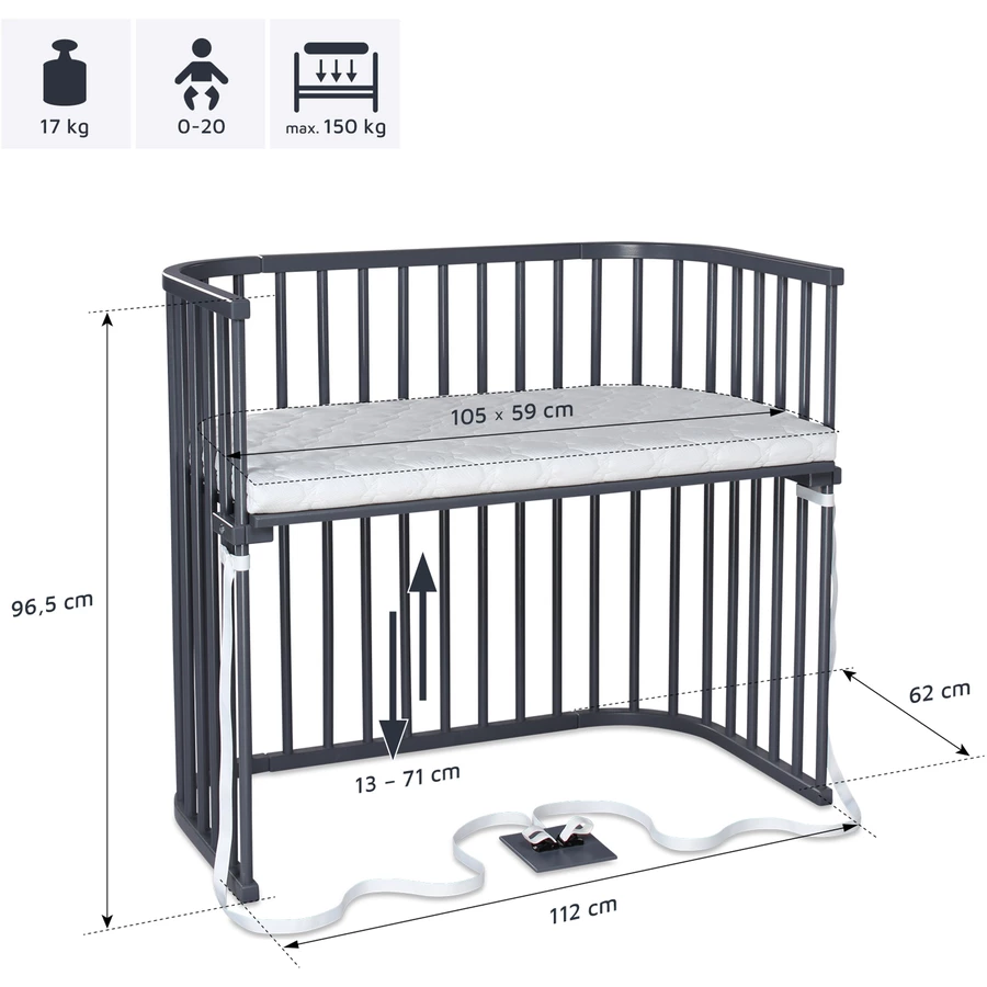 babybay Beistellbett Boxspring XXL schiefergrau