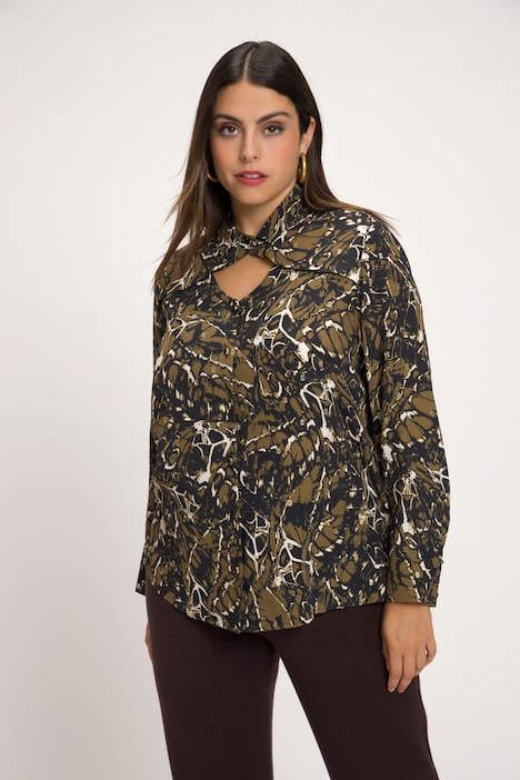Bluse, Metallic-Effekt, Cut-Out, Hemdkragen, Langarm