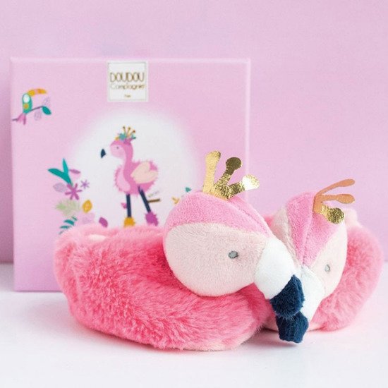 Tropicool chaussons hochet    Flamant Rose        0-6 mois   de               Doudou et Compagnie