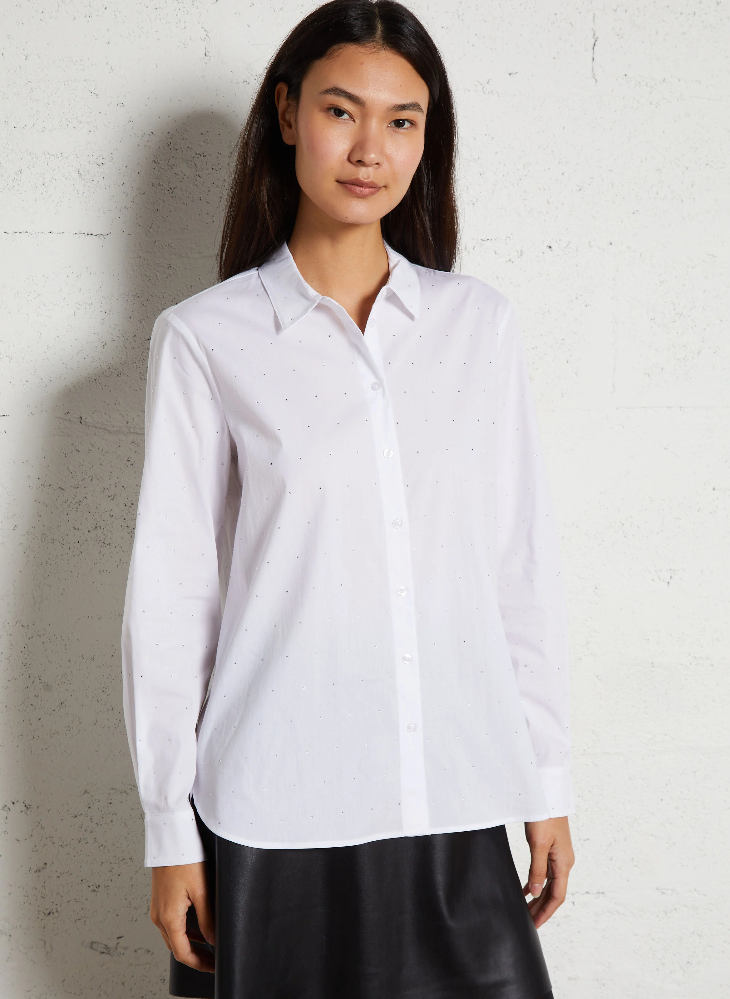 Chemise à strass en coton mélangé | Blanc