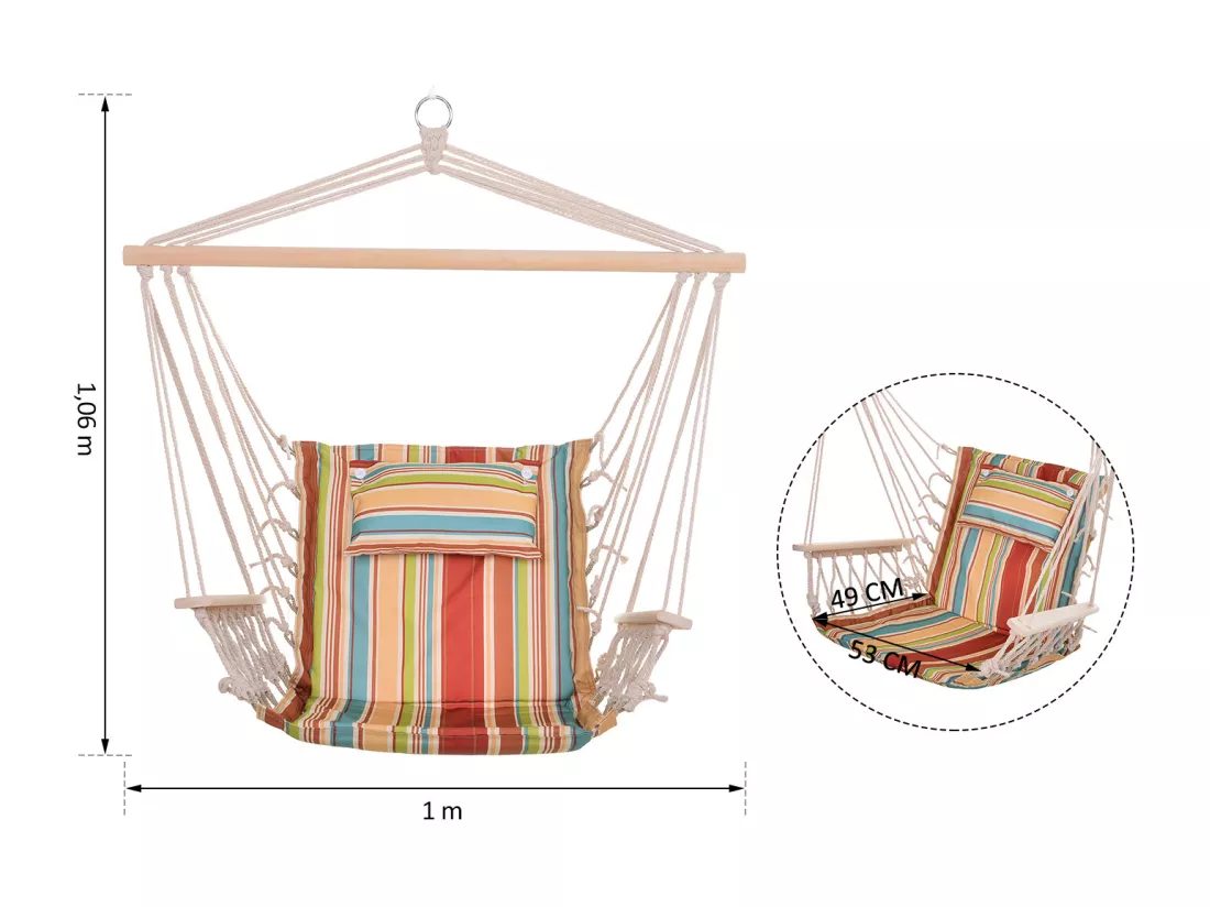 Chaise suspendue hamac de voyage respirant portable coton macramé polyester rayé multicolore