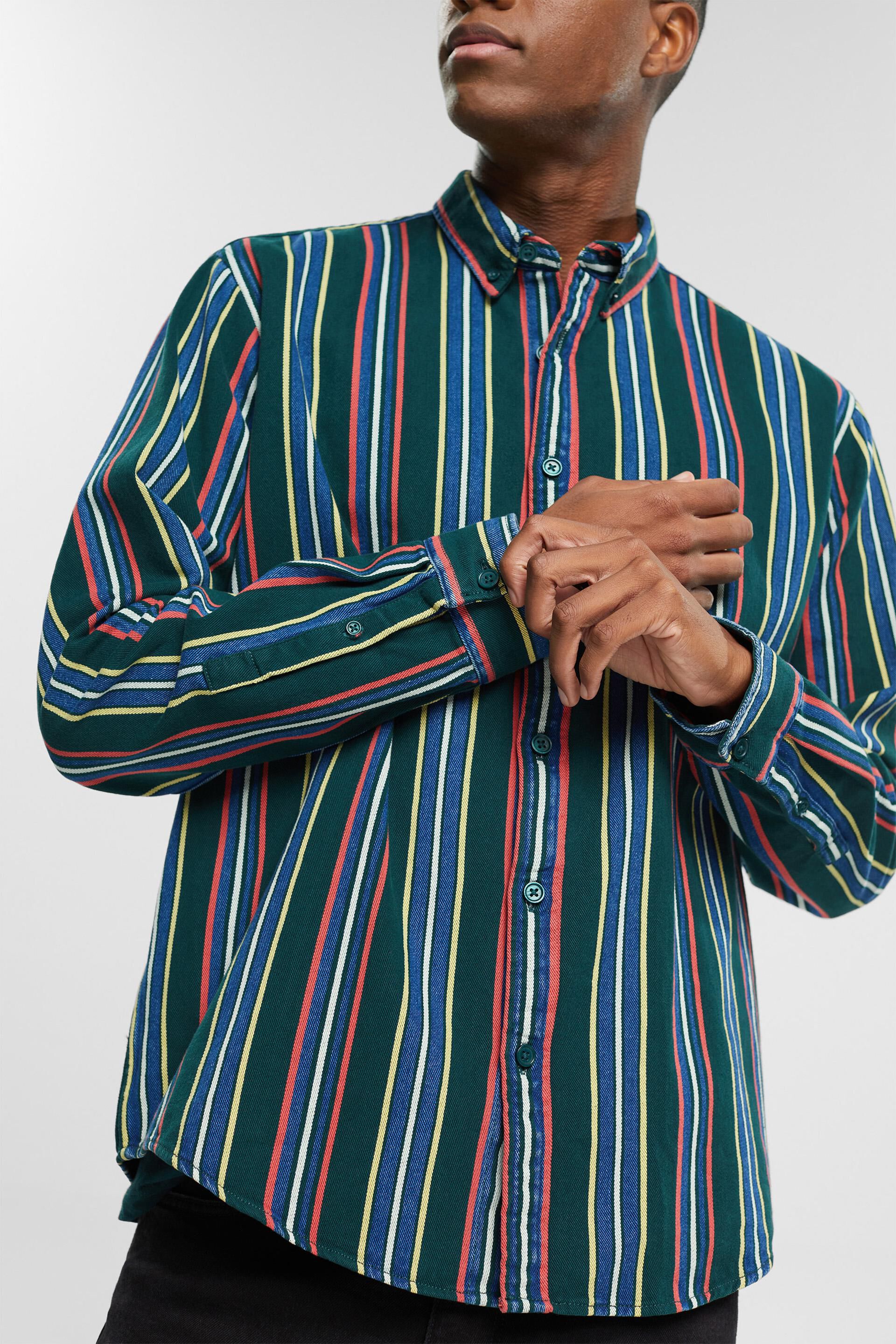 Chemise à col boutonné et rayures horizontales multicolores