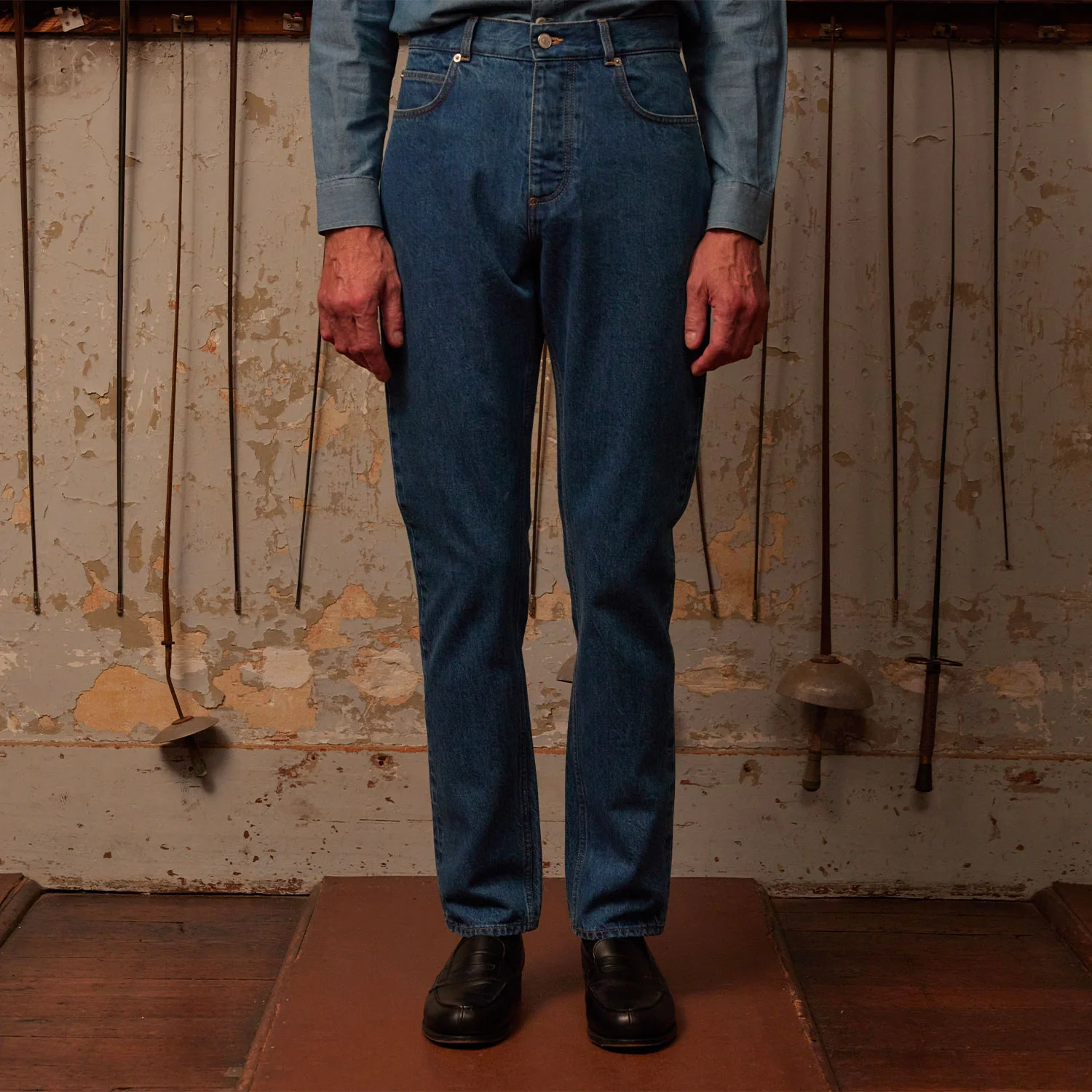 Washed blue jeans