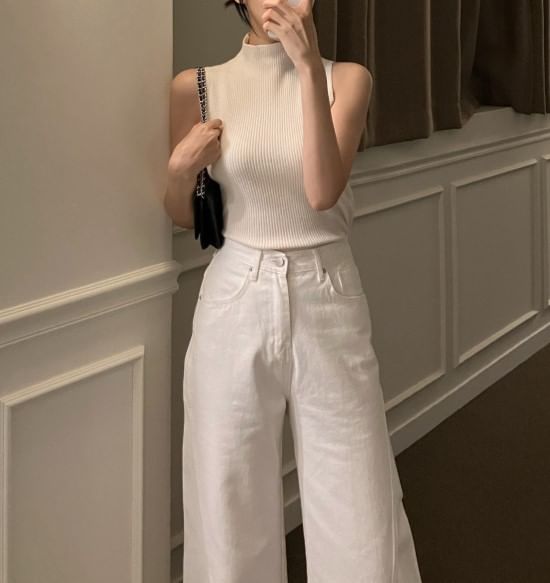Tulstrix - Set: coltrui met effen ribbels + cropped trui met boothals