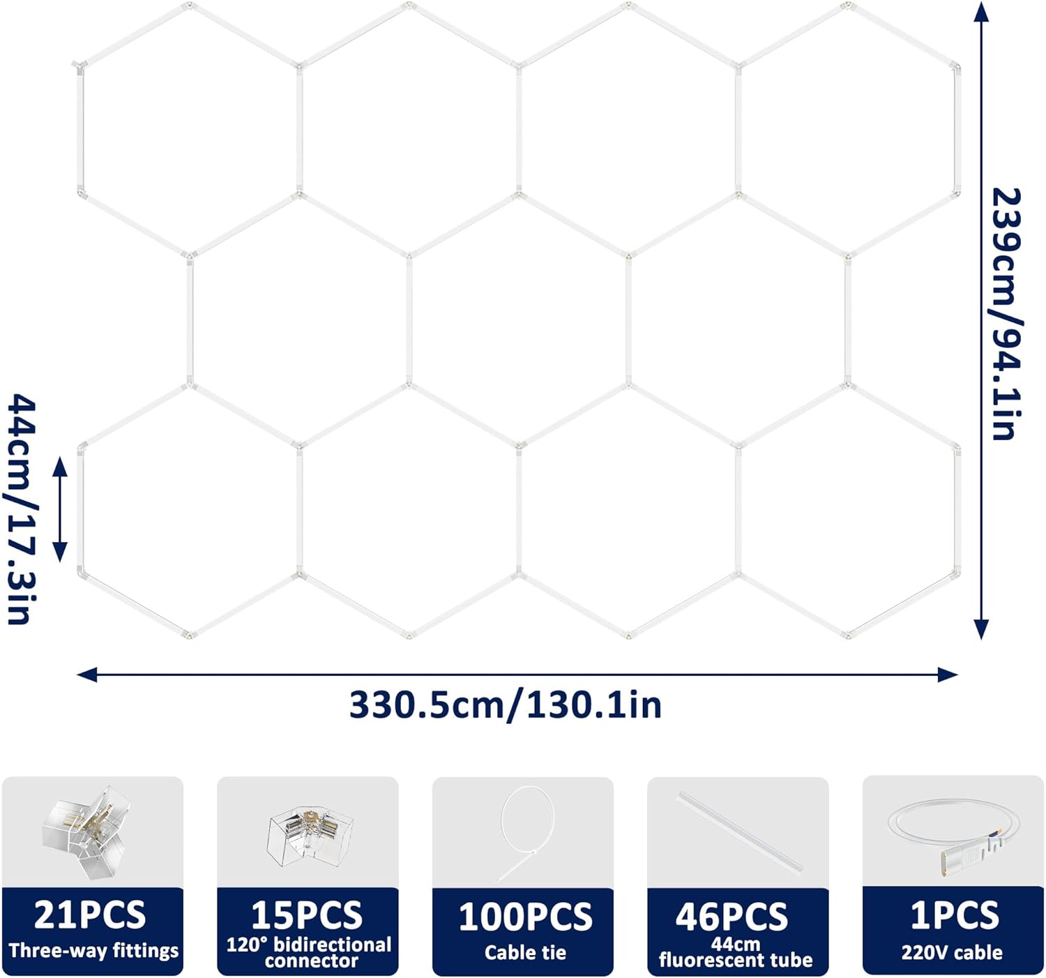 UISEBRT Hexagon LED Deckenleuchte,11 Hexs Garagenbeleuchtung ohne Rechteck,IP44 flimmerfrei Werkstattbeleuchtung LED-Deckenleuchten 6500K Weiß für Garage, Werkstatt, Lager, Keller, Fitnessstudio,Salon