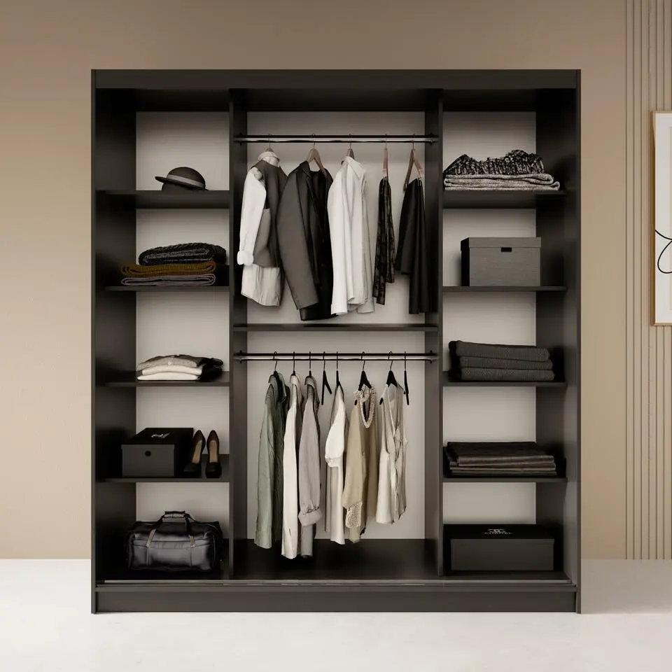 Meubella - Kledingkast Fessaro - Zwart - 180 cm