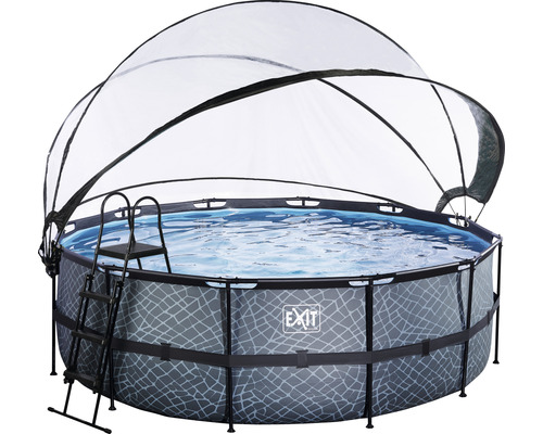 EXIT StonePool ronde opzetzwembadset, Ø 427x122 cm, inclusief zandfiltersysteem, afdekking & ladder, steenlook