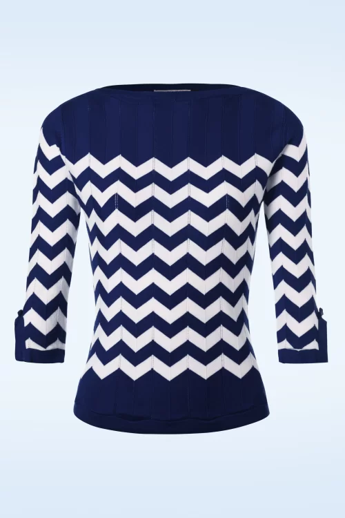 Banned Retro Vanilletop in marineblauw en wit