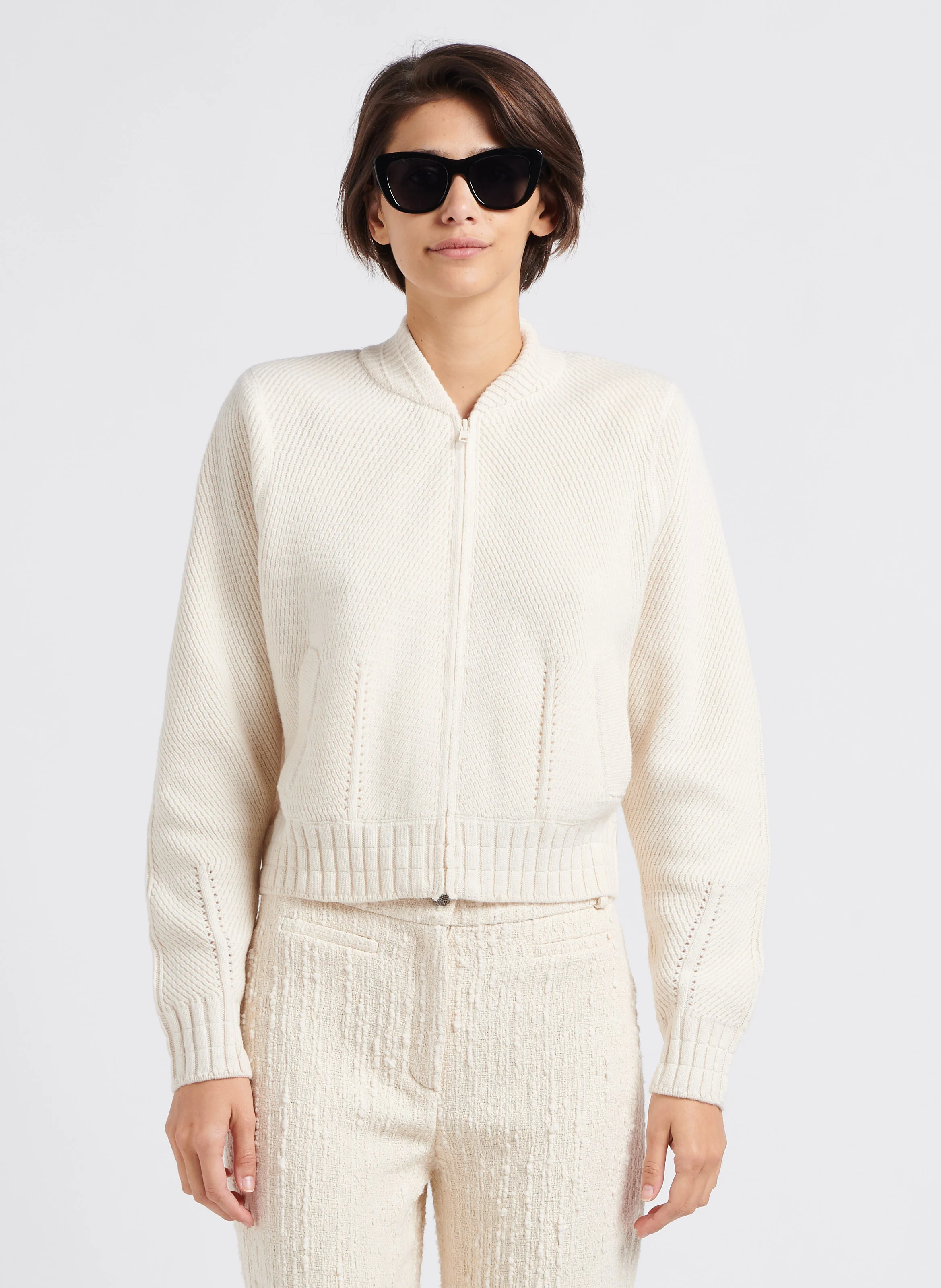 BELEM - Gilet col teddy en maille côtelé | Beige