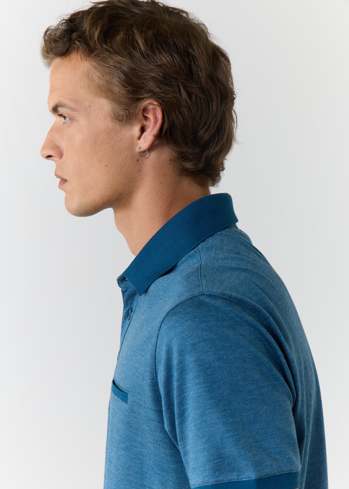 Polo manches courtes Slim en coton mélangé uni bleu paon