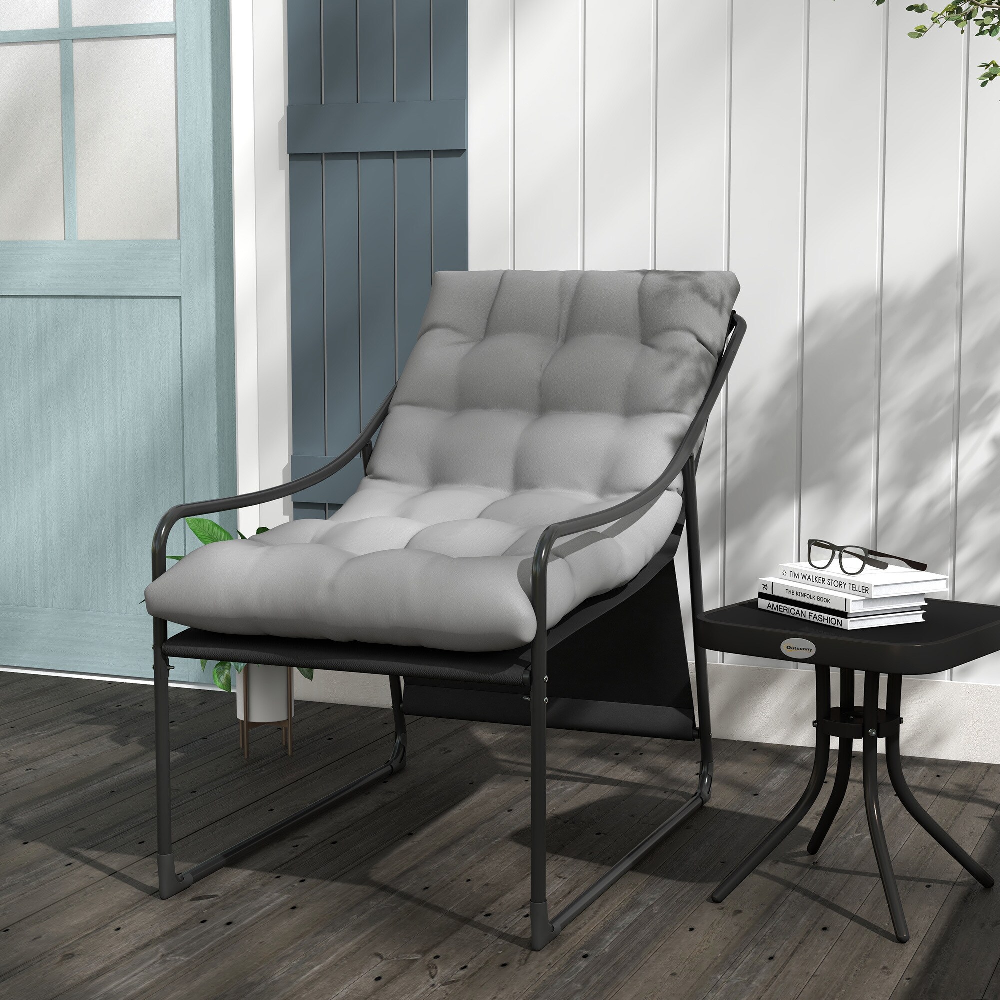 Outsunny Gartensessel mit Sitzkissen grau 62L x 110B x 88H cm