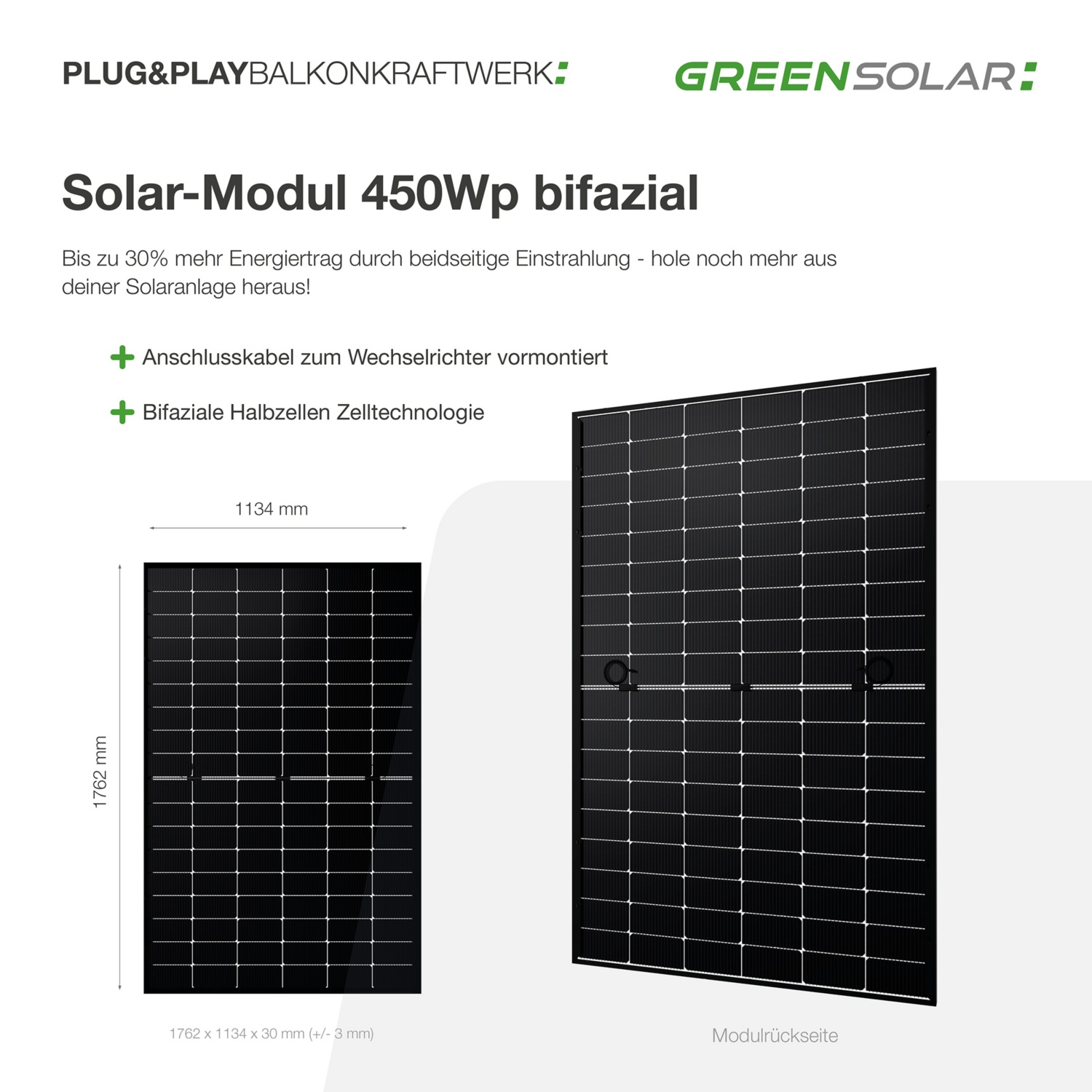 GREEN SOLAR Balkonkraftwerk 900/800 W mit Bodenhalterung