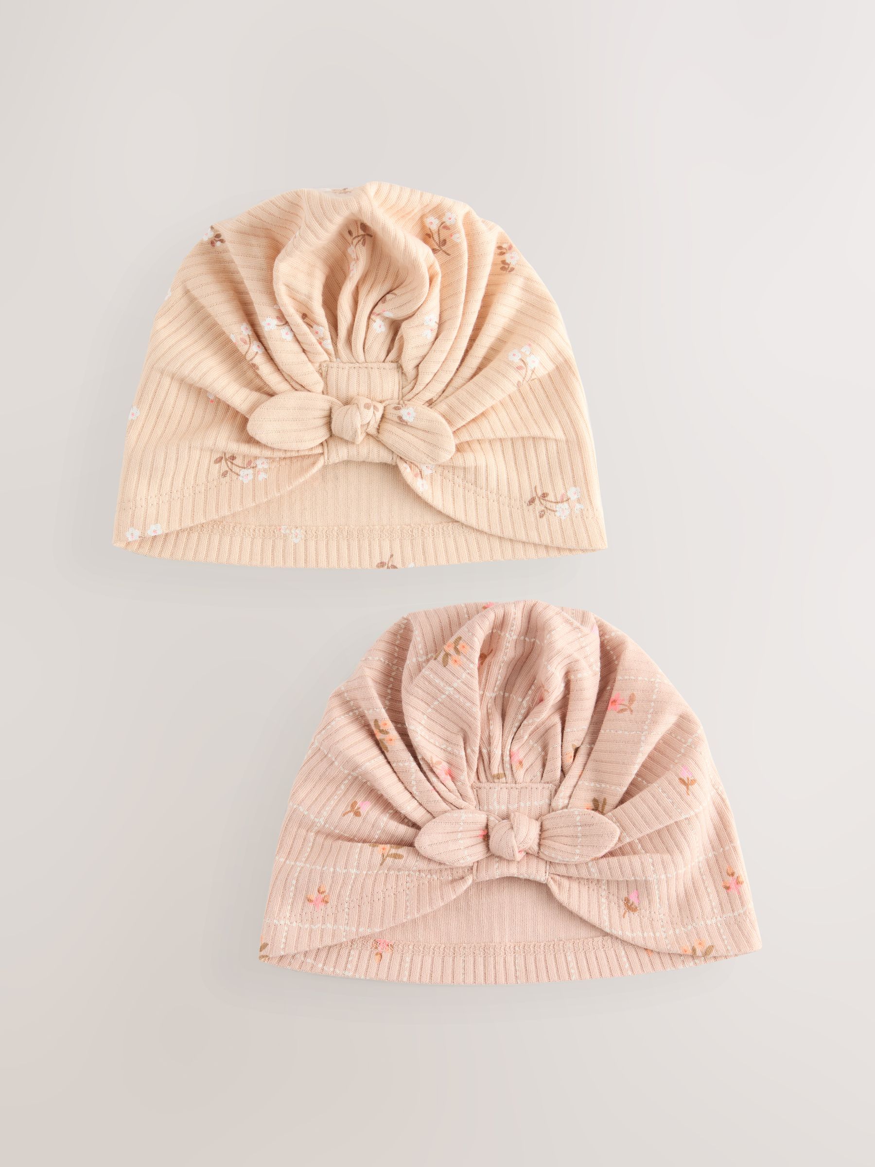 Abrikooskleur met fijne print - Set van 2 babyturbanen (0-18mnd)