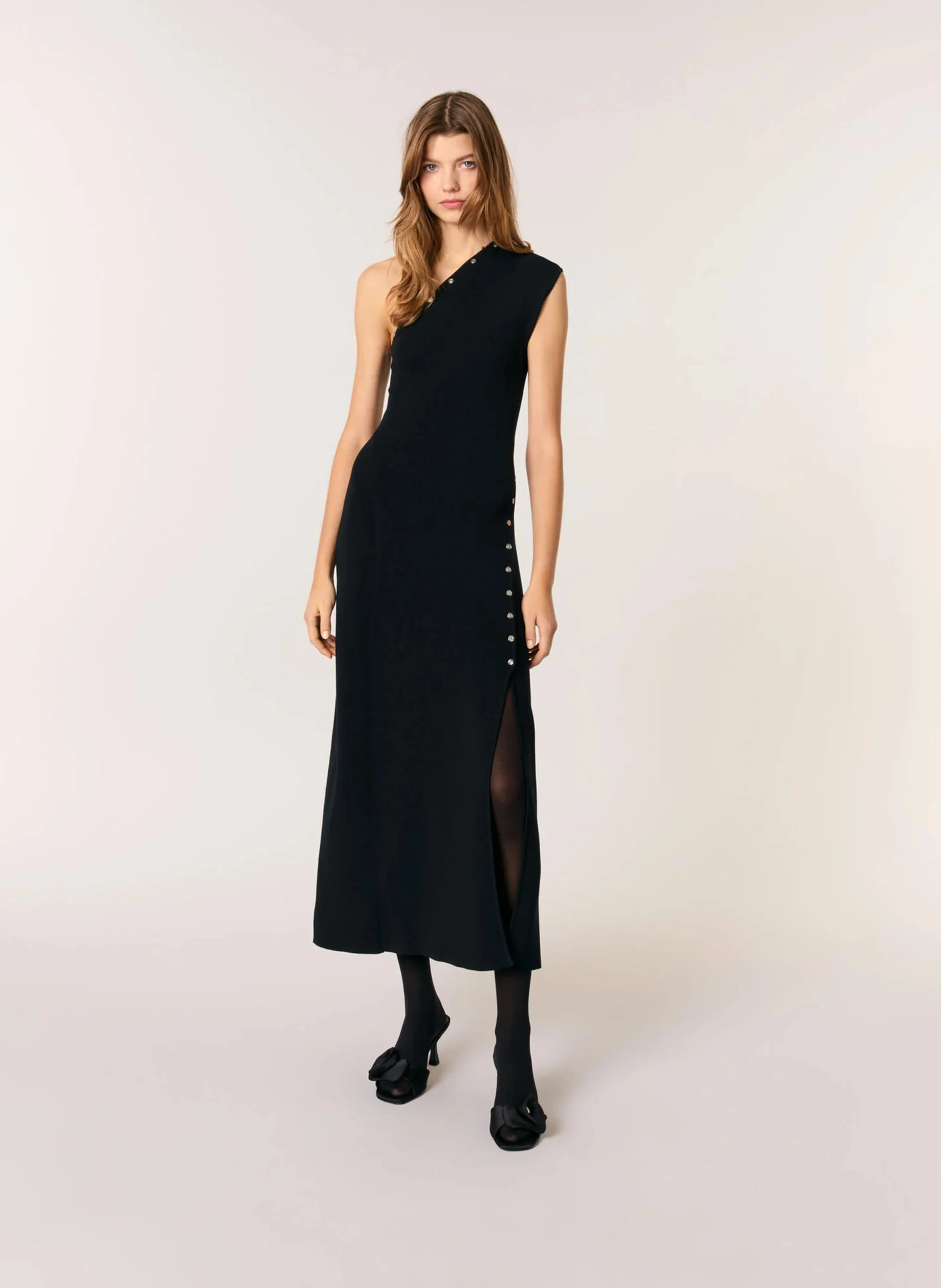 Robe midi asymétrique à clous | Noir