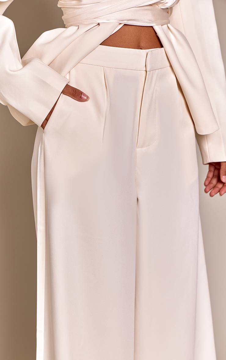 Crème Pantalon Large En Tissu Tissé Ensemble Coordonné