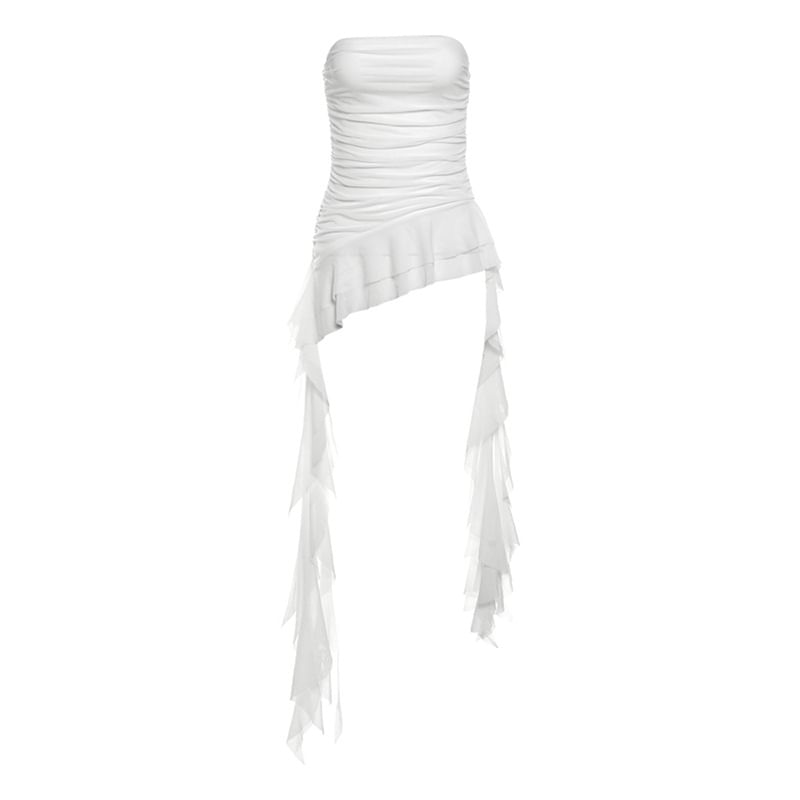 Sugarcoat - Effen asymmetrische top met ruches en gerimpelde rand