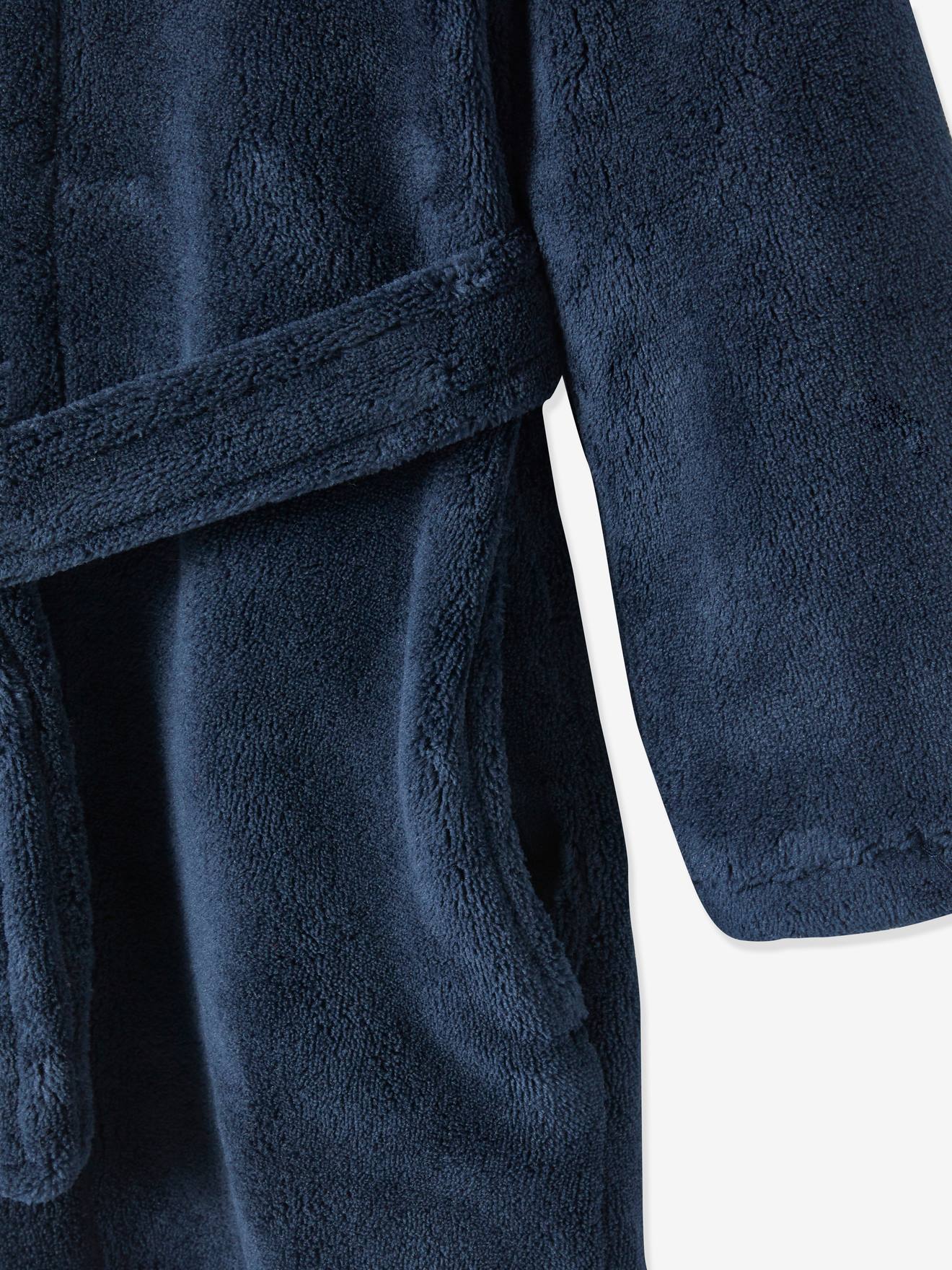 Robe lisa de malha de lã azul-escura com padrões