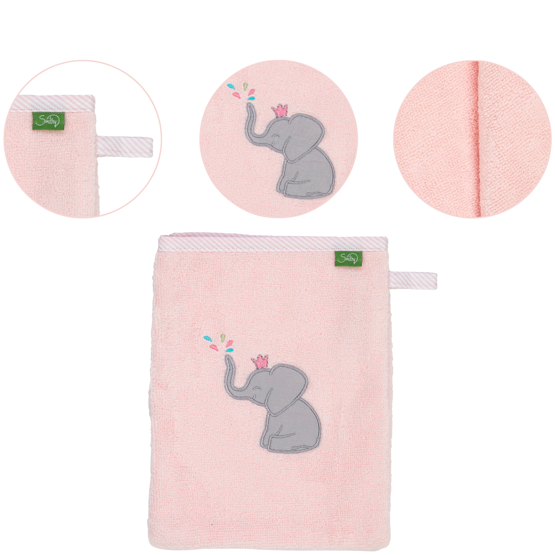 Smithy Waschhandschuh KLEINER ELEFANT 14 x 23 cm rosa