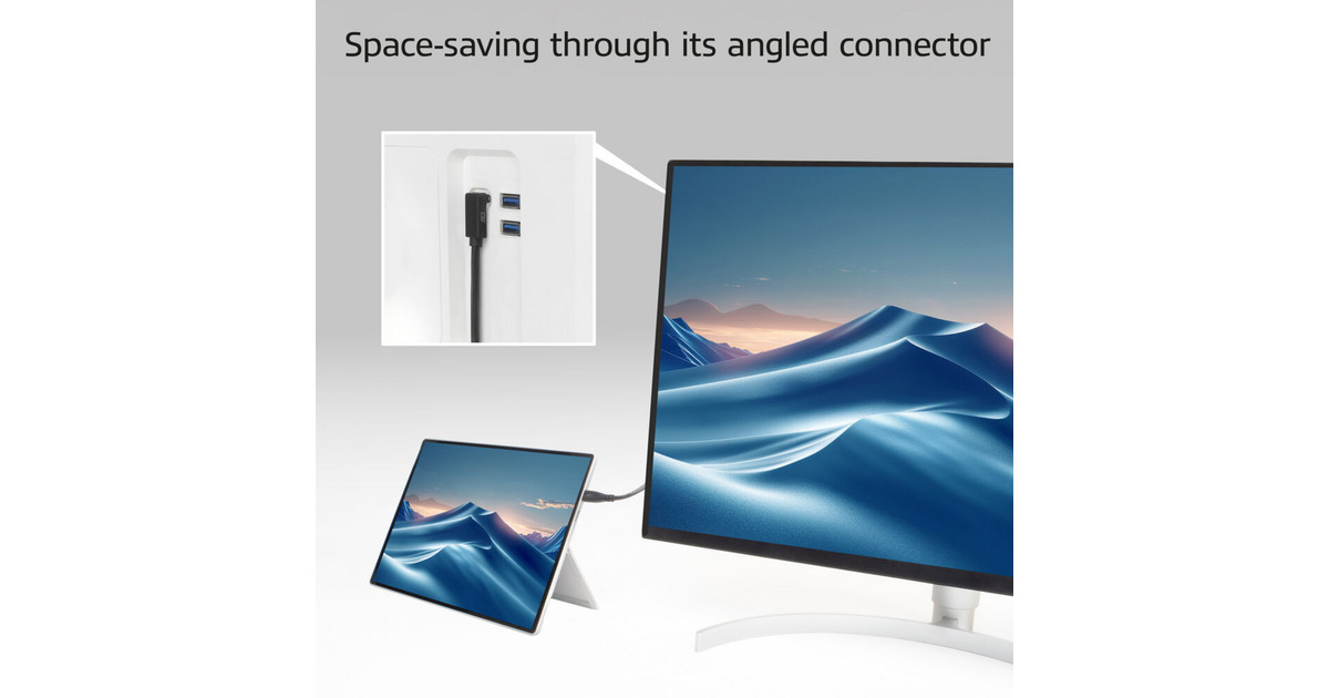 ACT ConnectivityUSB 3.2 USB-C (recht) naar USB-C (omhoog/omlaag haaks) kabel  (Zwart, 10 Gbit/s, 60W, 1 meter)