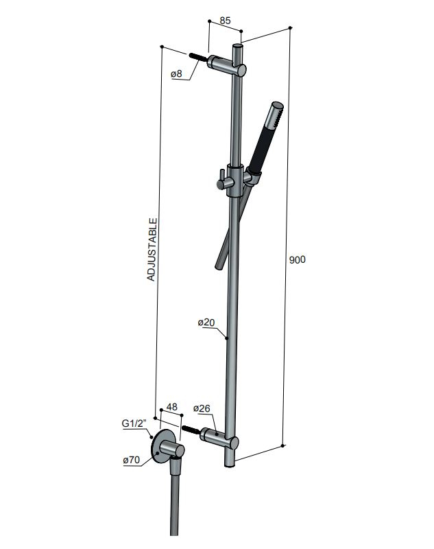 Hotbath Cobber Glijstang 90cm met handdouche Geborsteld Messing PVD M307