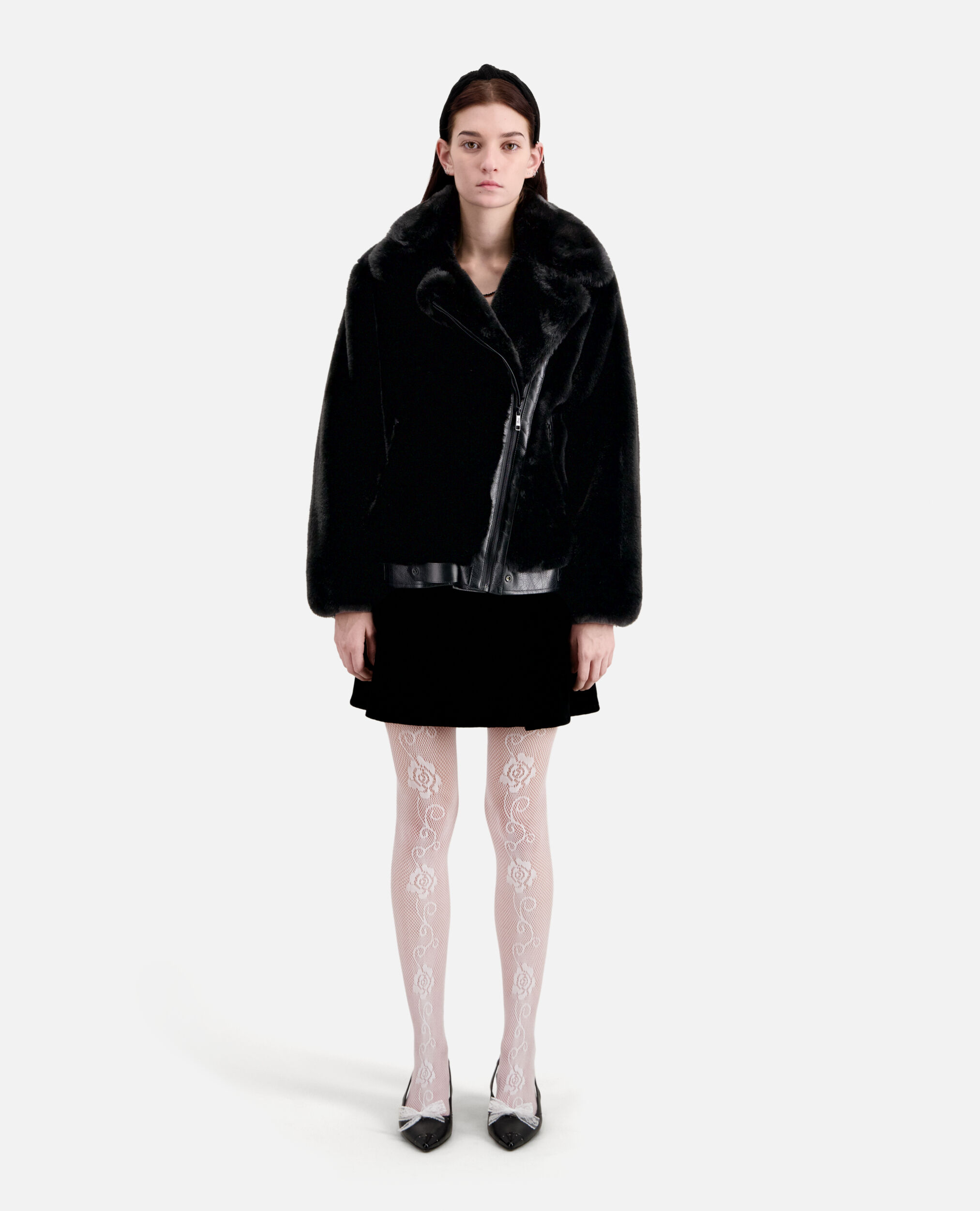Black faux fur bomber jacket