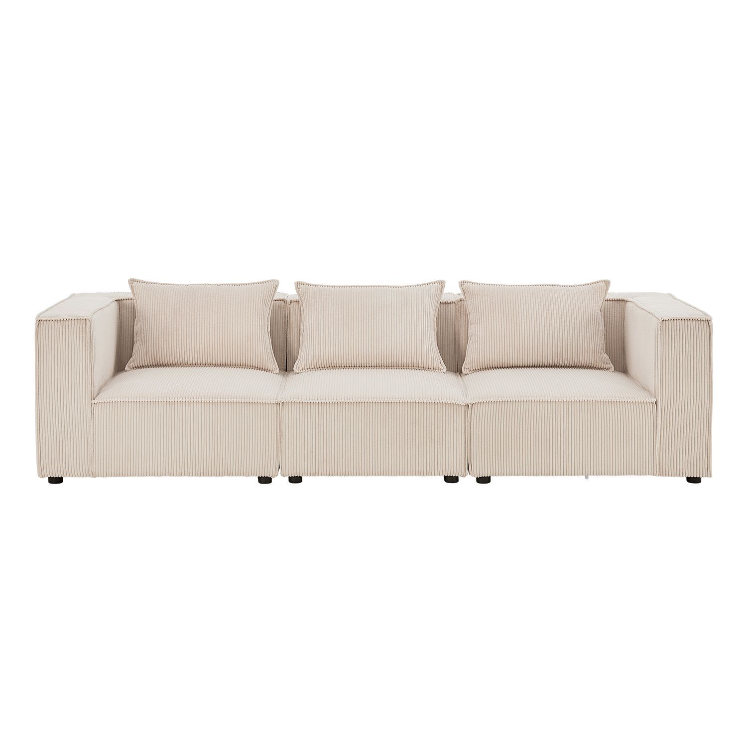Juskys modulares Sofa Domas M - Couch Wohnzimmer - 3 Sitzer mit Lehnen & Kissen - Cord Beige