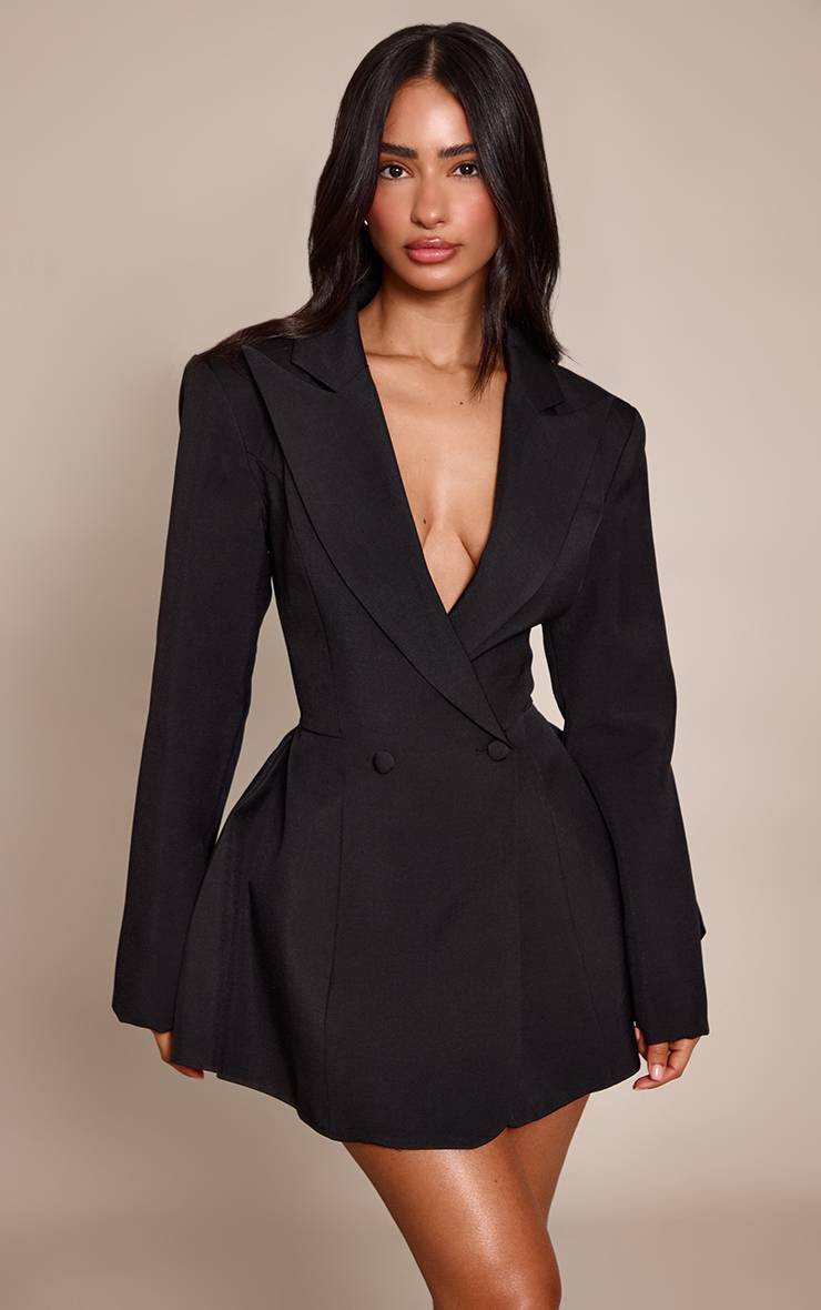 Noir Robe Blazer Droite À Double Boutonnage Petite Taille