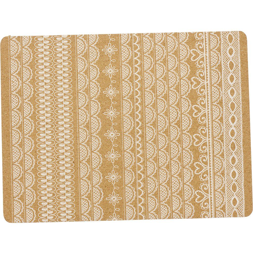 Set de table rectangulaire en liège imprimé dentelle naturel blanc