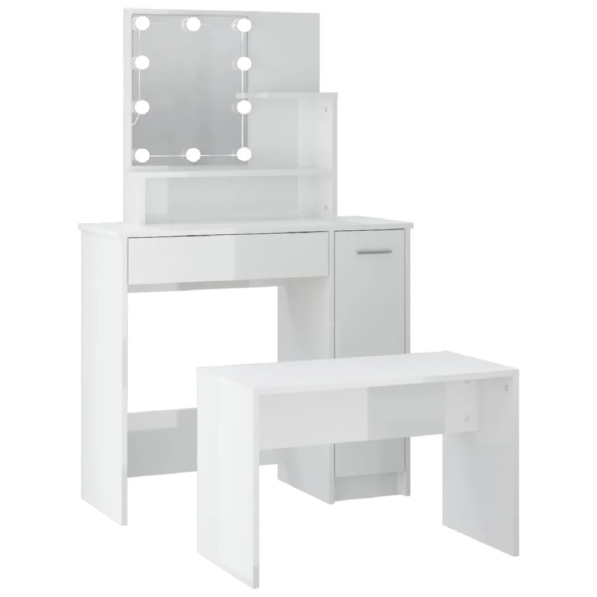 vidaXL Ensemble Coiffeuse avec LED - Blanc Brillant