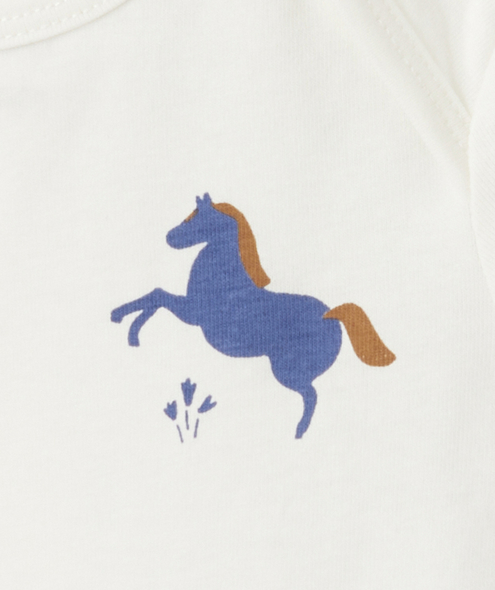 lot de 3 bodies bébé en coton bio bleu et blanc thème chevaux