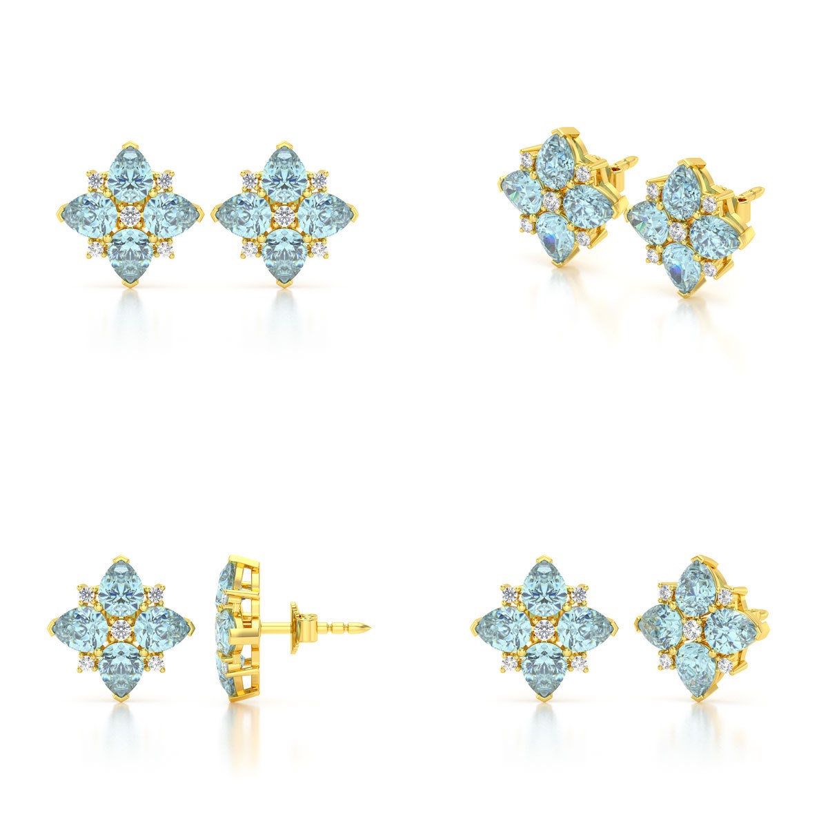 Boucles d'oreilles ADEN Or 585 Jaune Aigue-Marine et Diamant 2.100grs