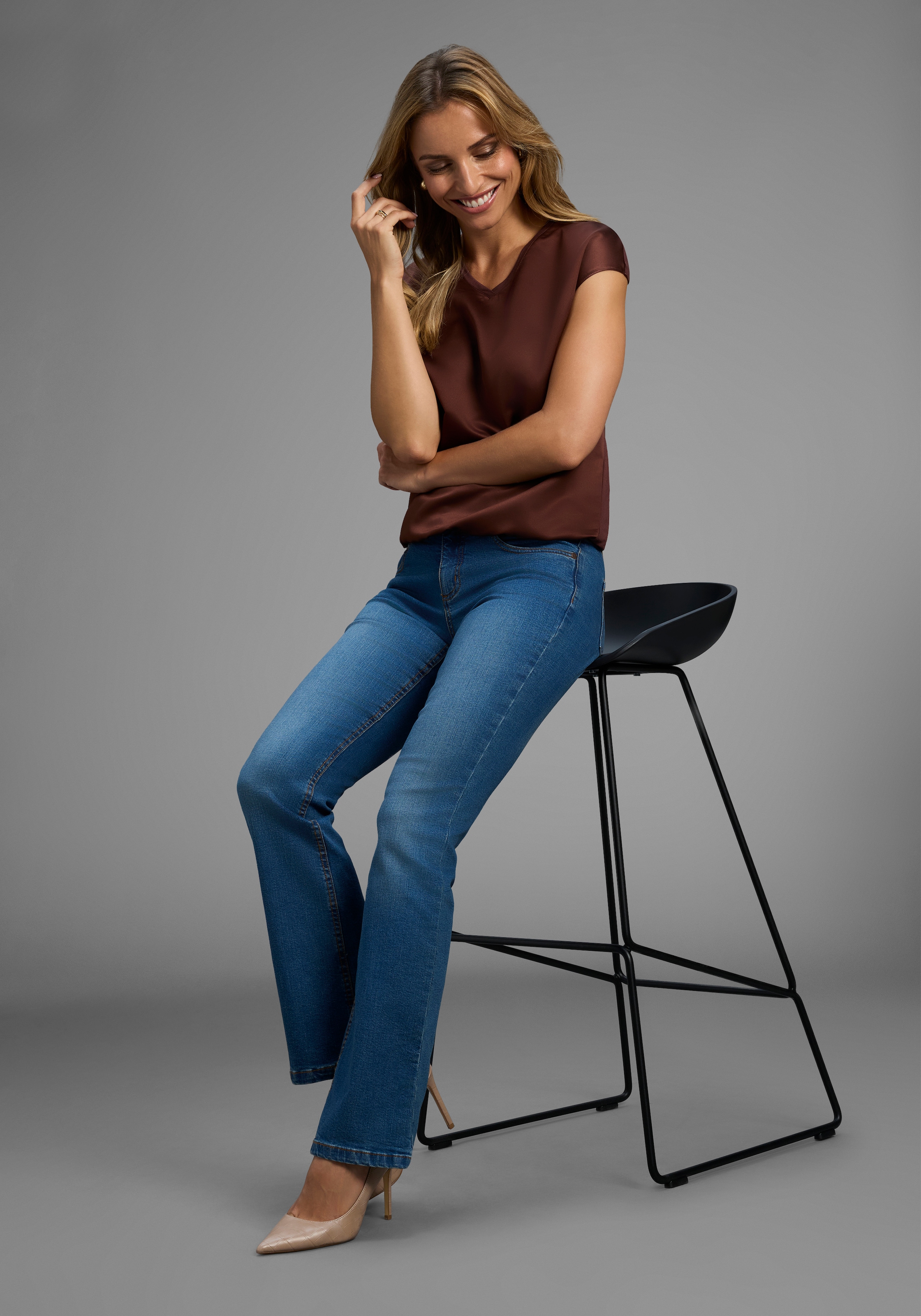 Laura Scott Shirtbluse , Satin-Bluse mit Jersey-Rückenteil und Bindeband - NEUE KOLLEKTION