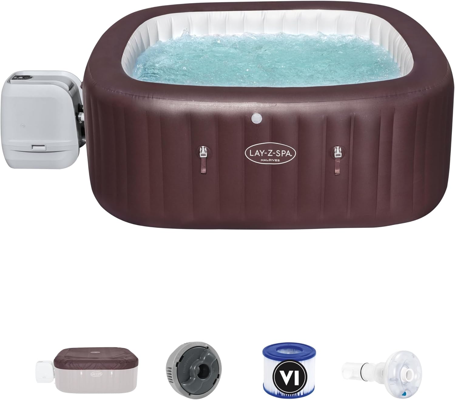 Bestway® Lay-Z-SPA® Maldives HydroJet Pro™ Whirlpool, 201 x 201 x 80 cm, 5-7 Personen, eckig, braun