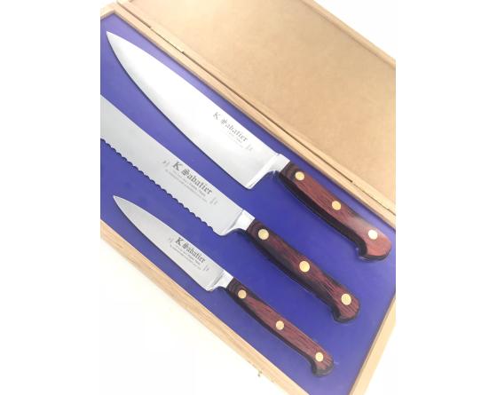 Auvergne - Coffret Chêne - Cuisine 21 cm - Pain 21 cm - Office 10 cm Couteaux de cuisine professionnel