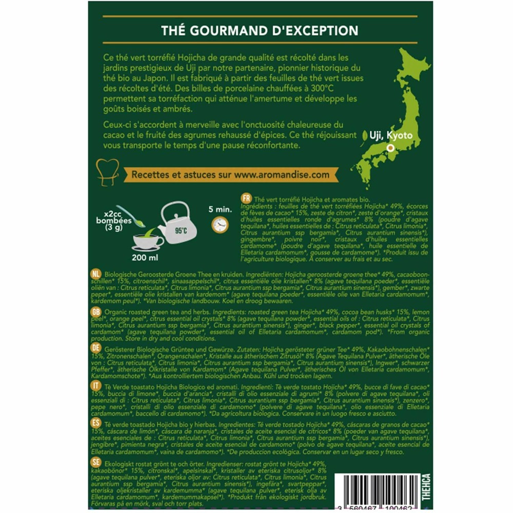 Thé vert bio japonais hojicha cacao agrumes 60 g