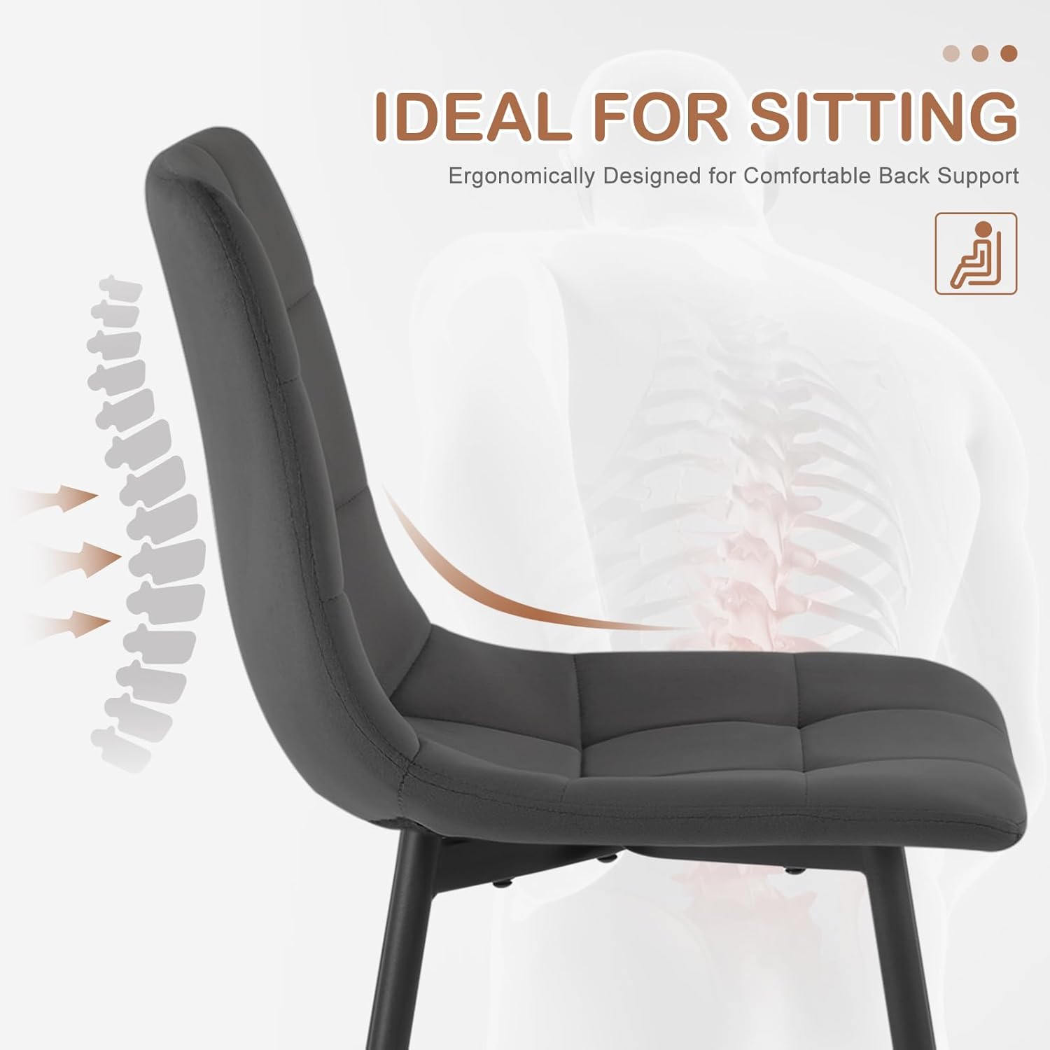 EUGAD Esszimmerstühle 4er Set, für Esszimmer Küche Wohnzimmer, Küchenstühle gepolstert mit Rückenlehne Samtbezug, mit Metallbeinen, 150 kg belastbar, Dunkelgrau