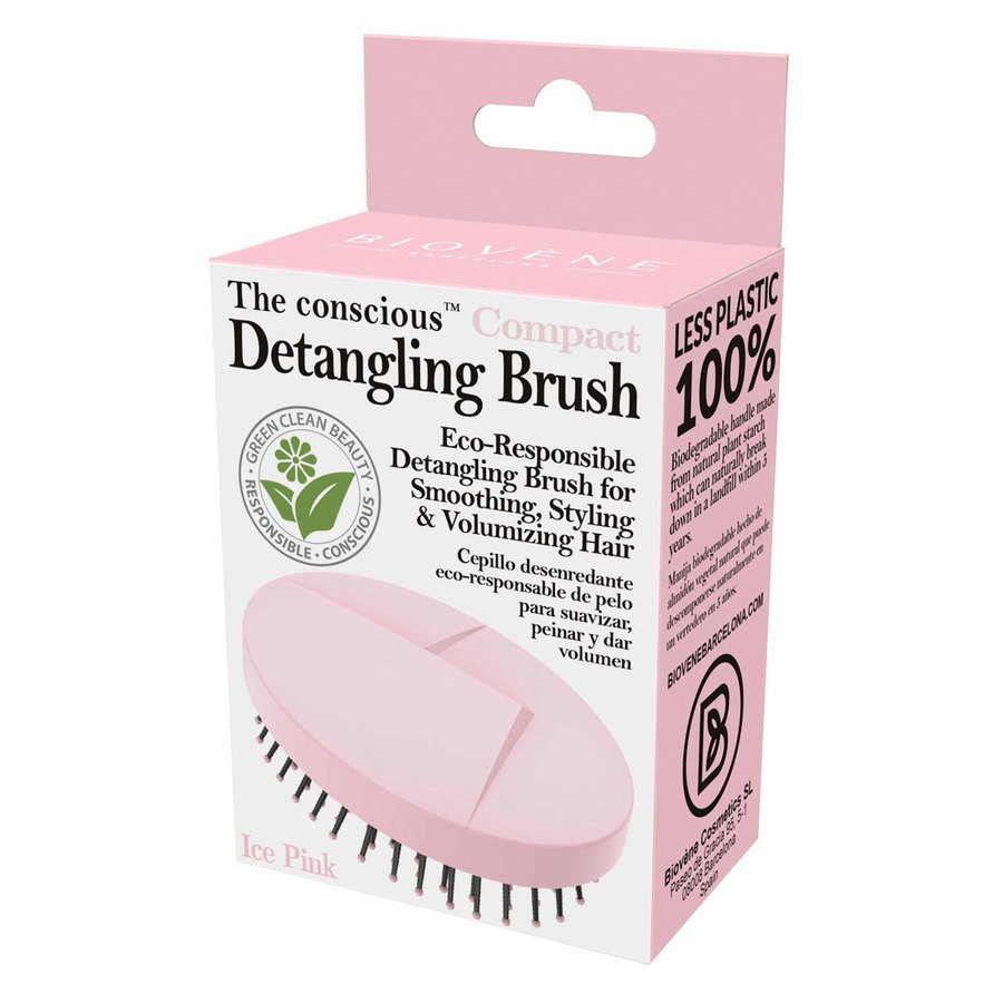 Biovène The Conscious™ Compact Detangling Brush Biodegradable Wet & Dry Brush Ice Pink