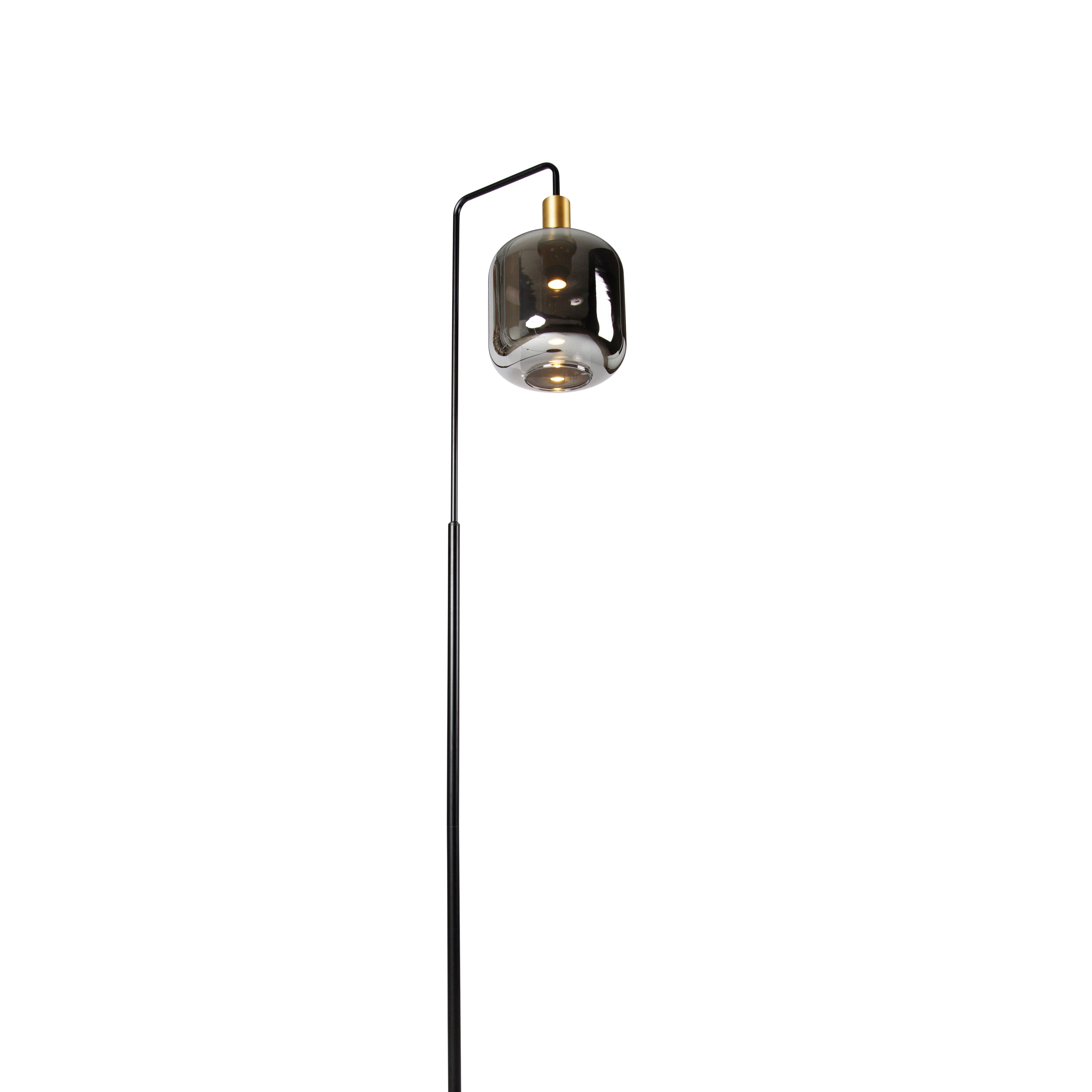 Vloerlamp zwart met goud en smoke glas incl. PUCC - Zuzanna