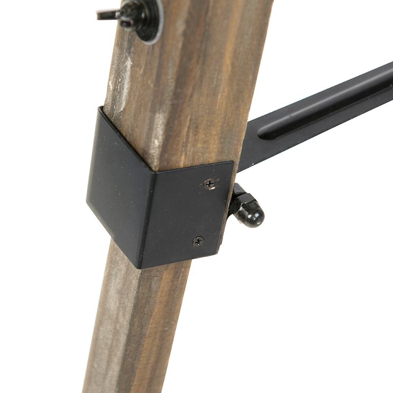 Smart industriële tripod vloerlamp hout met grijs incl. wifi A60 - Laos