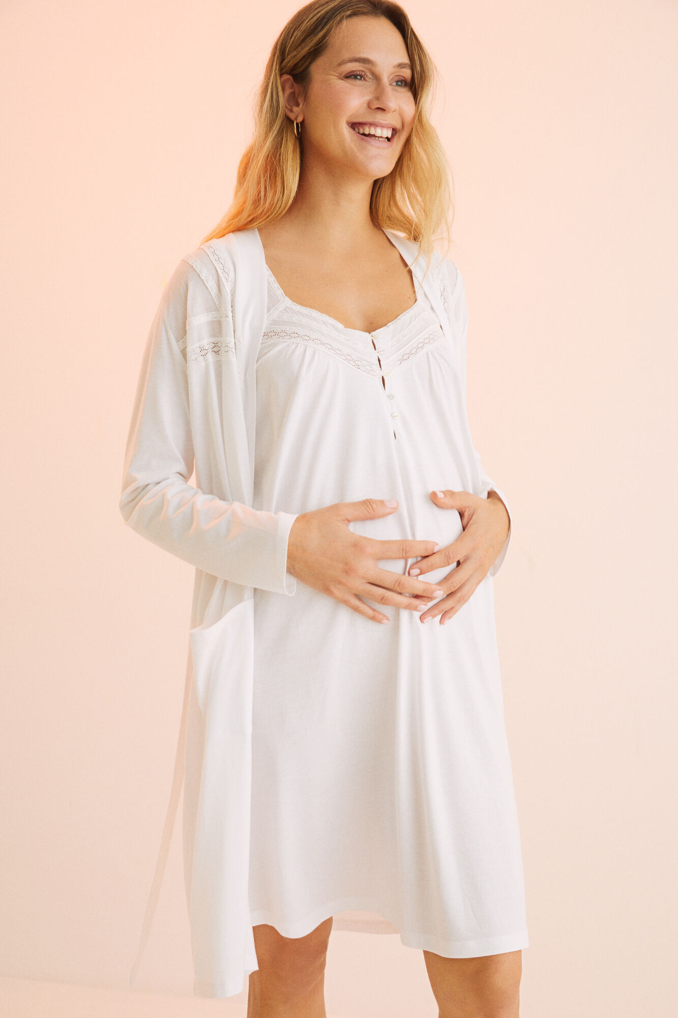Vestido de maternidade branco marfim - bege