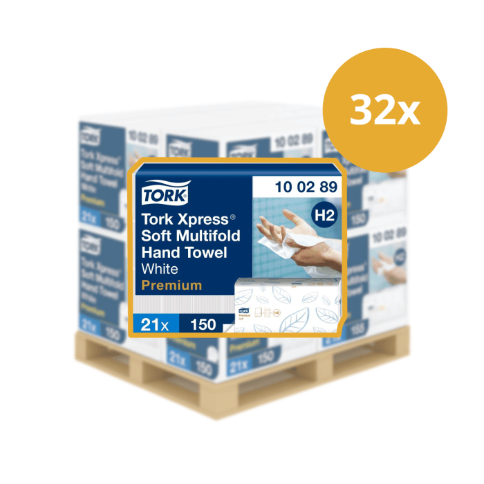 Pallet Tork 100289 Xpress Handdoek Premium H2 I-vouw Soft 2-laags pallet afname (100289P)