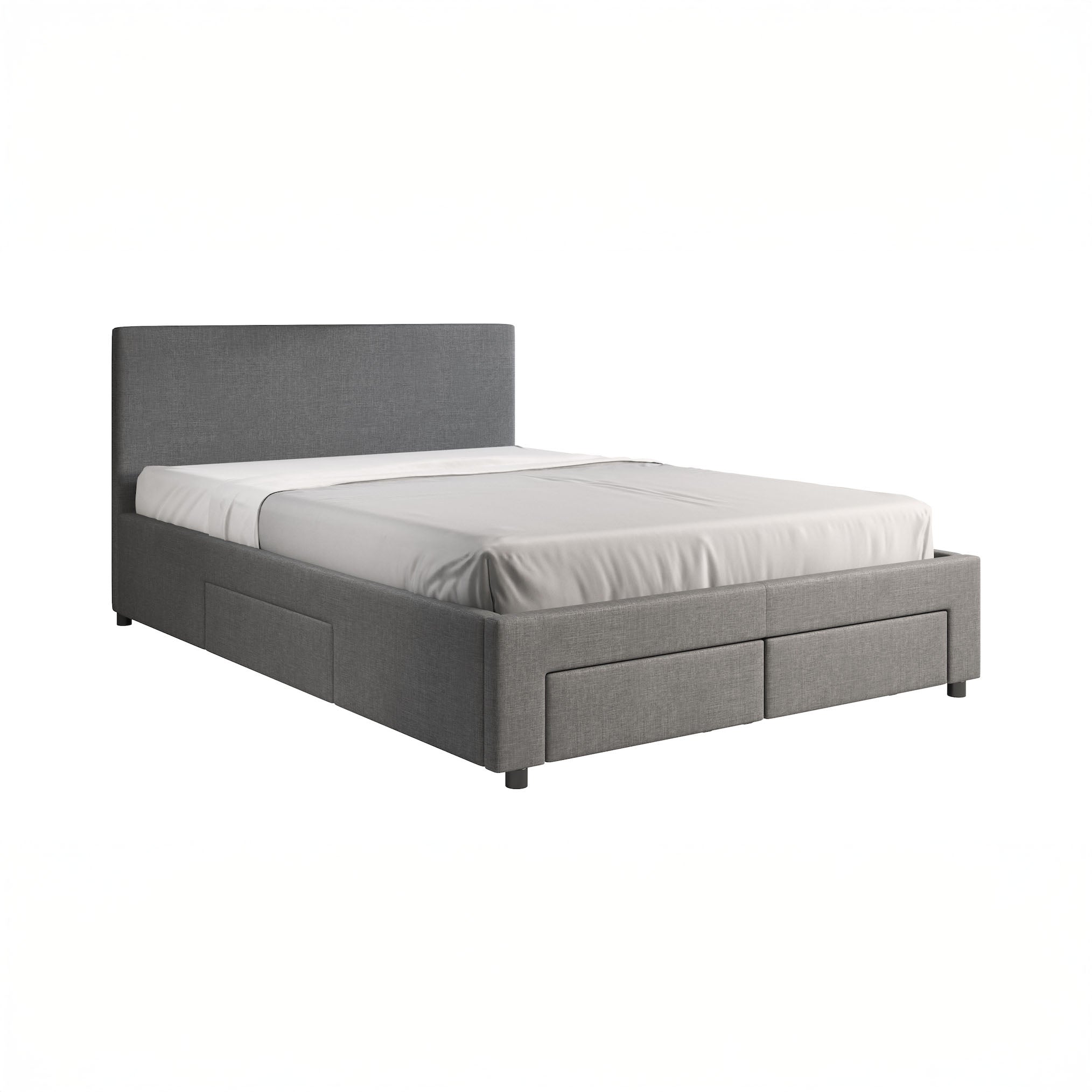 Suente - Tweepersoonsbed met 4 lades - Stof grijs - 140x200 cm