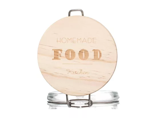 Bocal en verre avec couvercle en bois - Beige/Transparent - 2L
