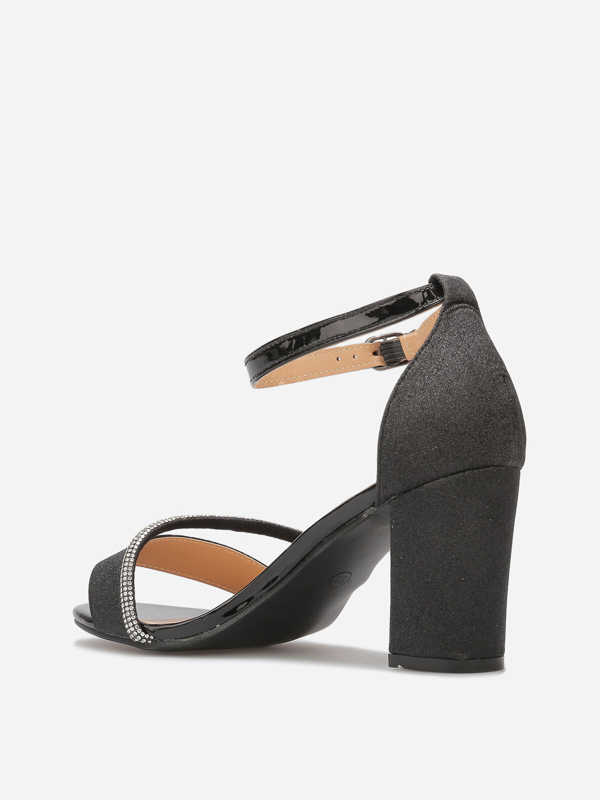 Sandales pailletées avec bride à strass- Noir