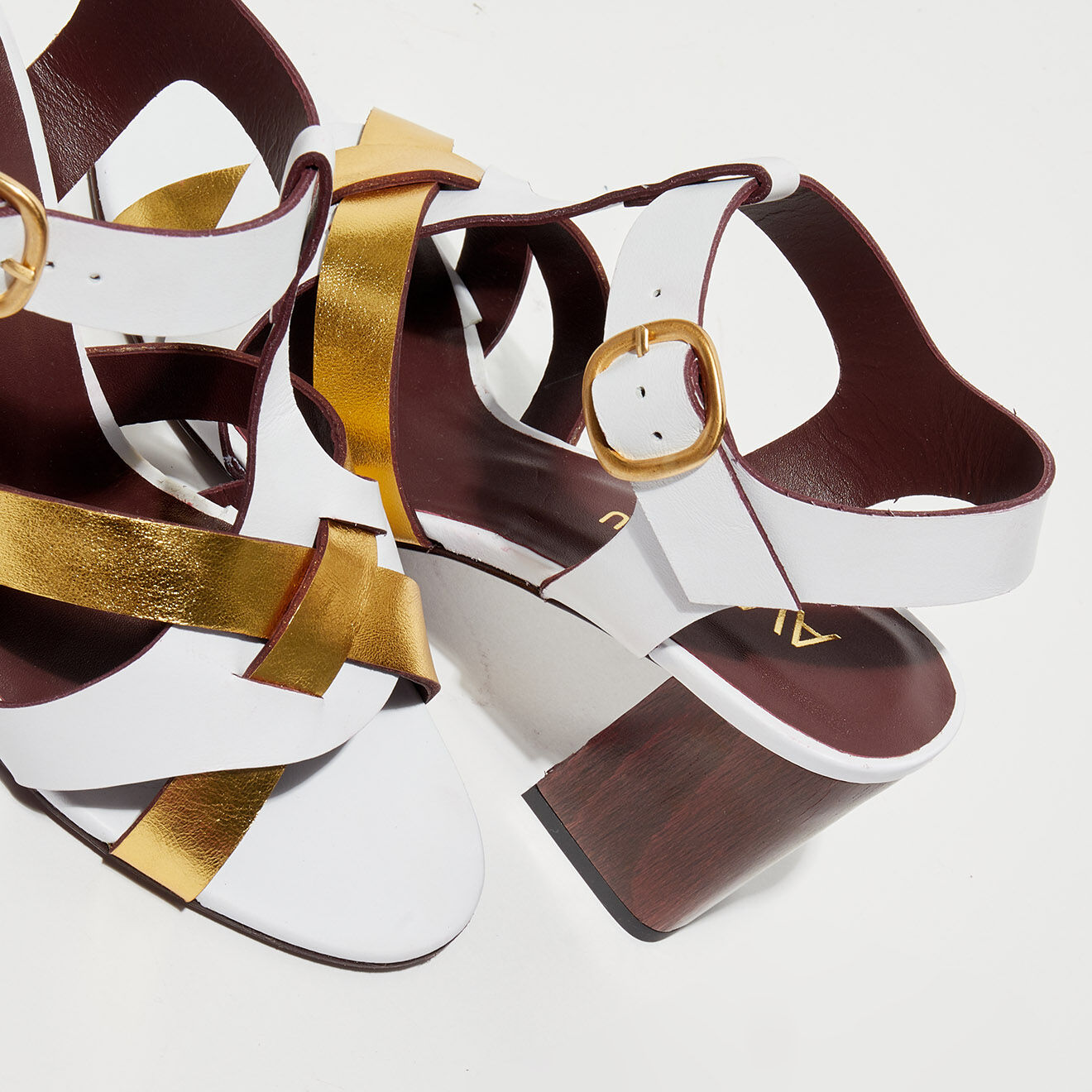 Avril Gau Sandales en Cuir Osa blanc/doré - Talon 8 cm